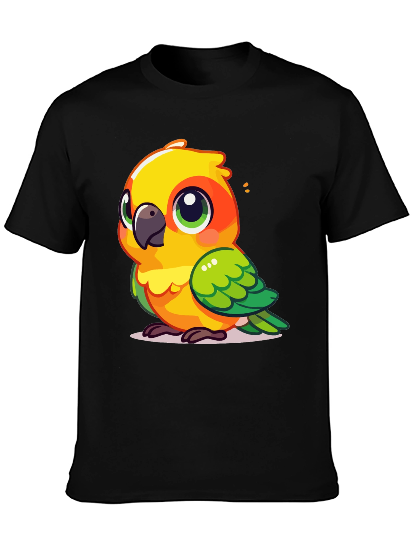 Black Cute Parrot Graphic Tee - Fun Bird Lover's T-Shirt view 3