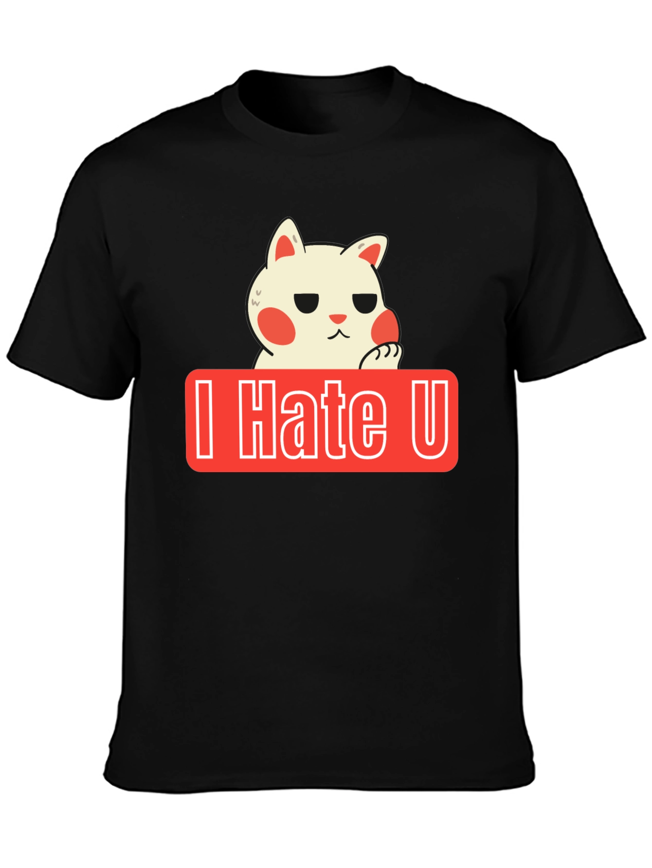 Black I Hate U Cat Graphic Tee - Funny Novelty Shirt view 3