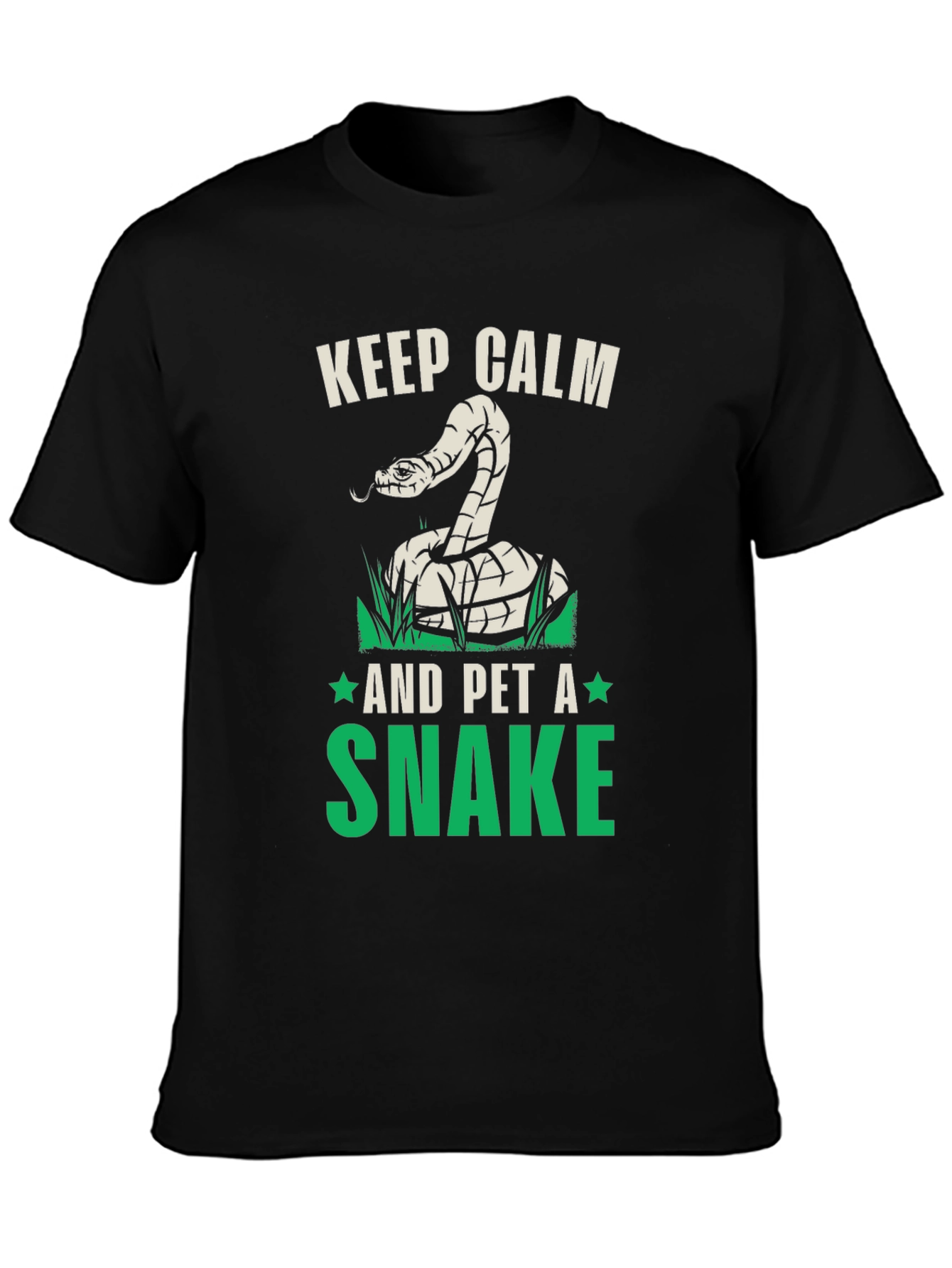 Black Keep Calm and Pet A Snake Graphic T-Shirt view 3