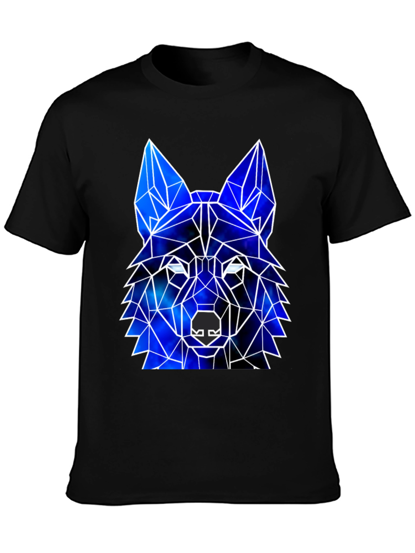 Black Geometric Wolf Galaxy Black T-Shirt view 3