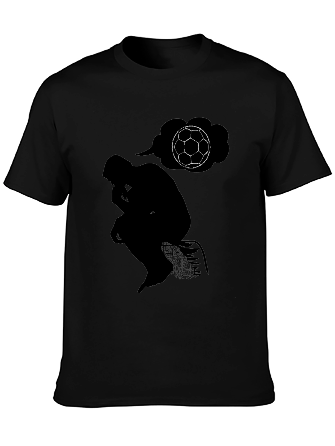 Black The Thinker Soccer T-Shirt - Black Cotton Tee view 3