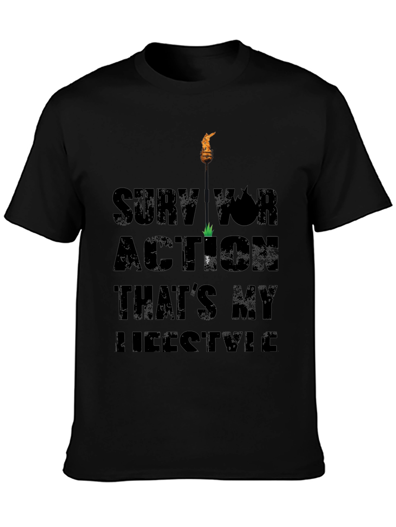 Black Survivor Action Lifestyle Graphic Print Black T-Shirt view 3