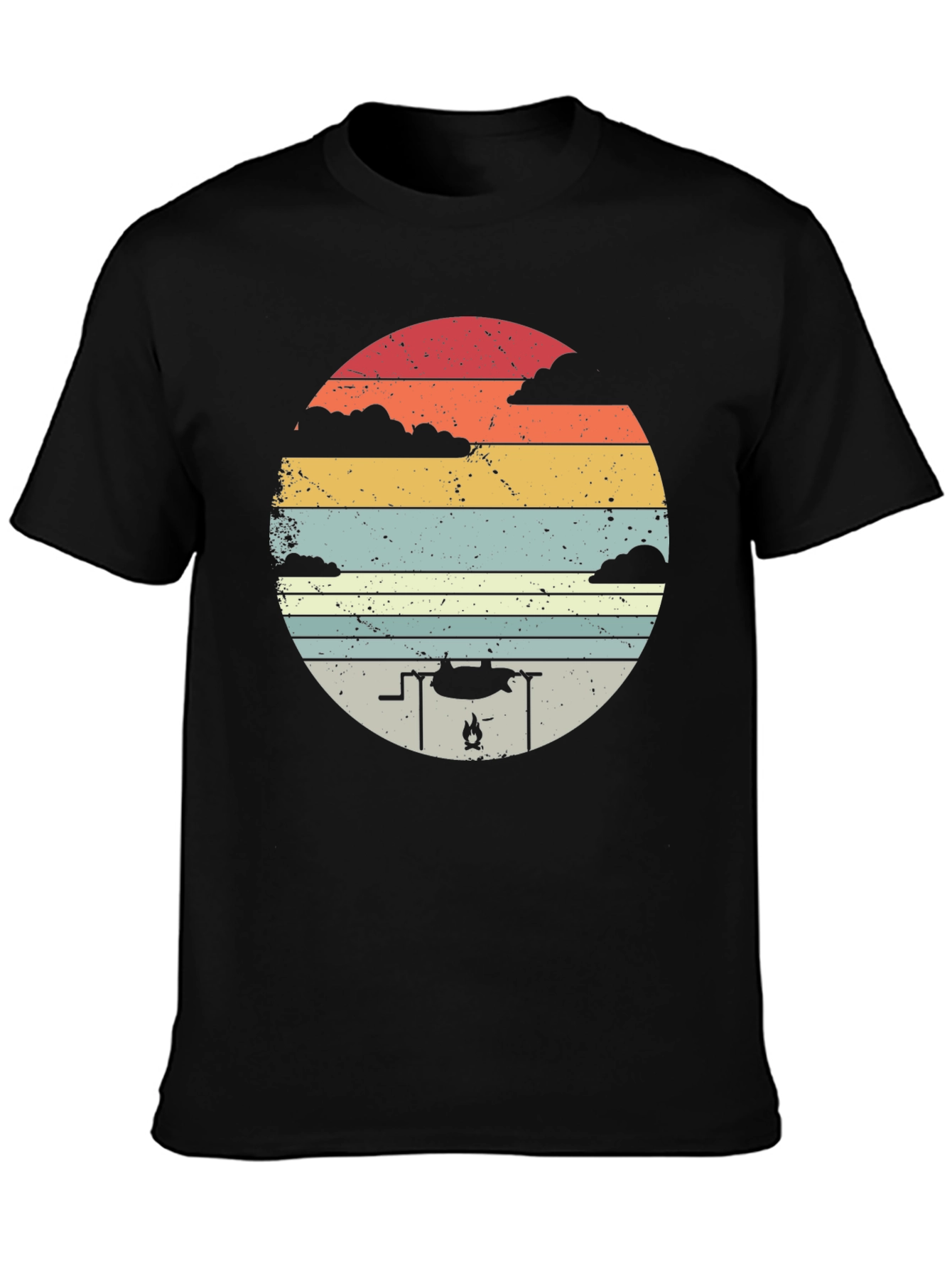 Black Retro Campfire T-Shirt - Outdoor Adventure Tee view 3