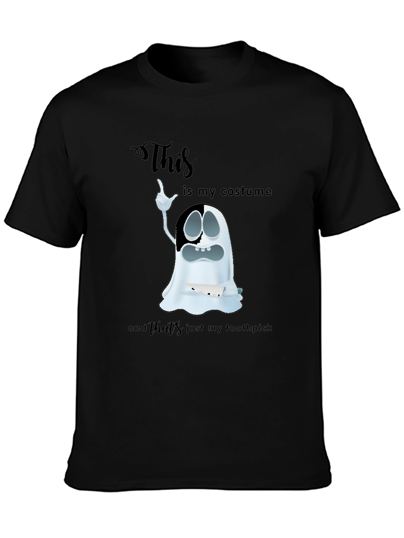 Black Humorous Ghost Costume Graphic T-Shirt view 3