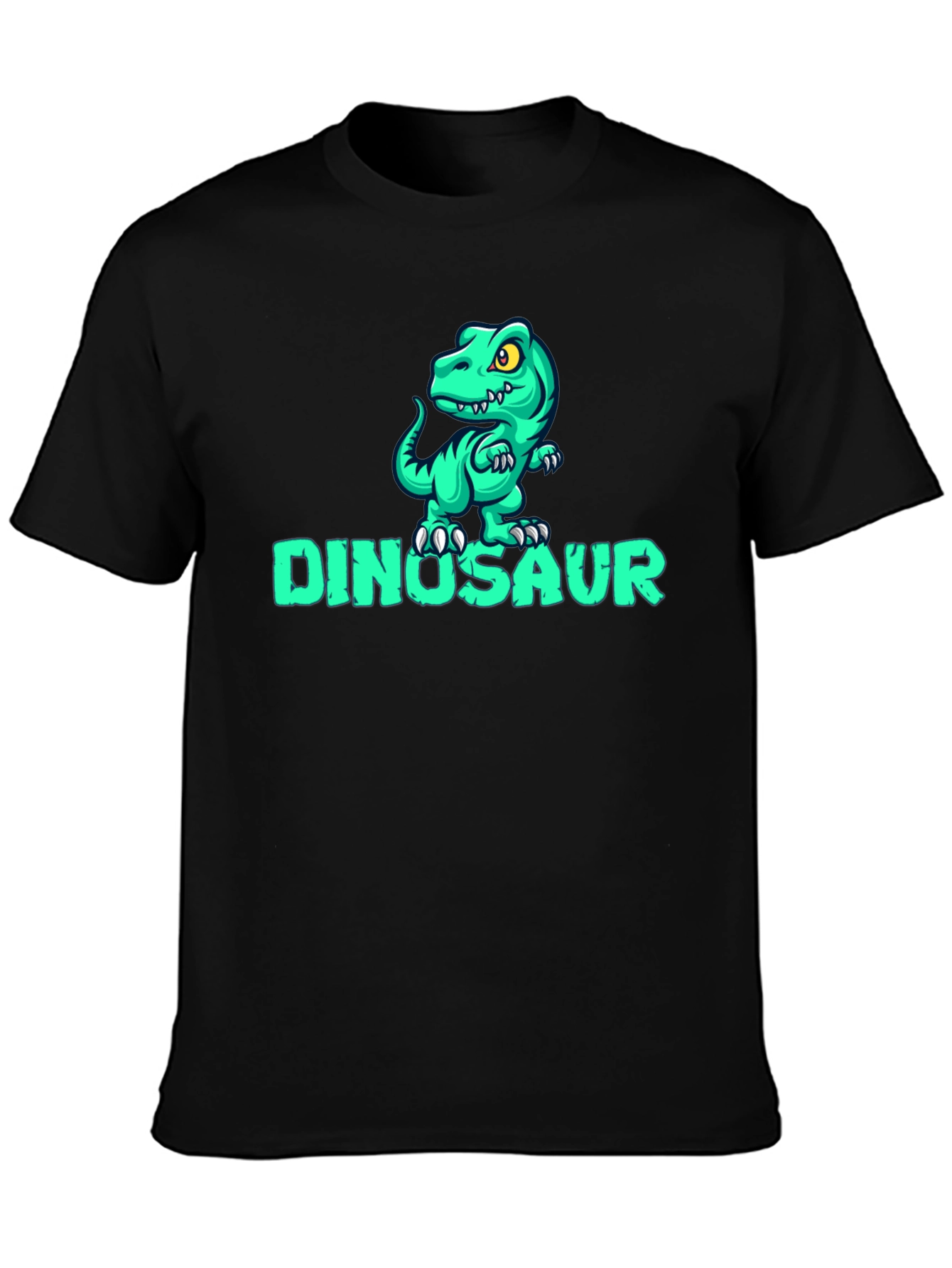 Black Dinosaur Cartoon Graphic Black T-Shirt view 3