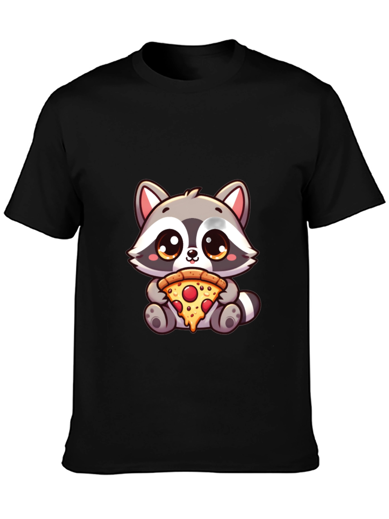 Black Cute Raccoon Pizza T-Shirt - Unisex Graphic Tee view 3