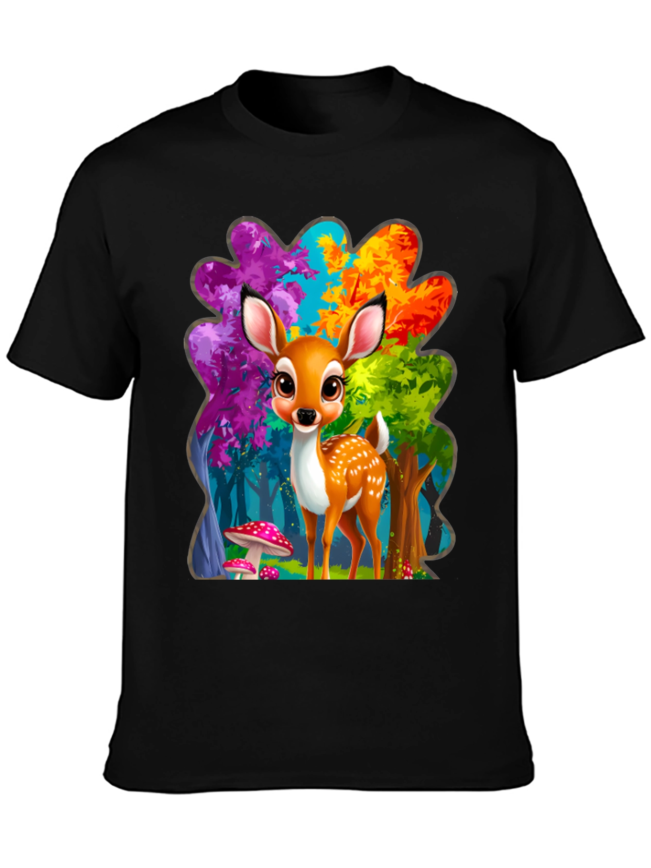 Black Cute Deer Graphic Tee view 3