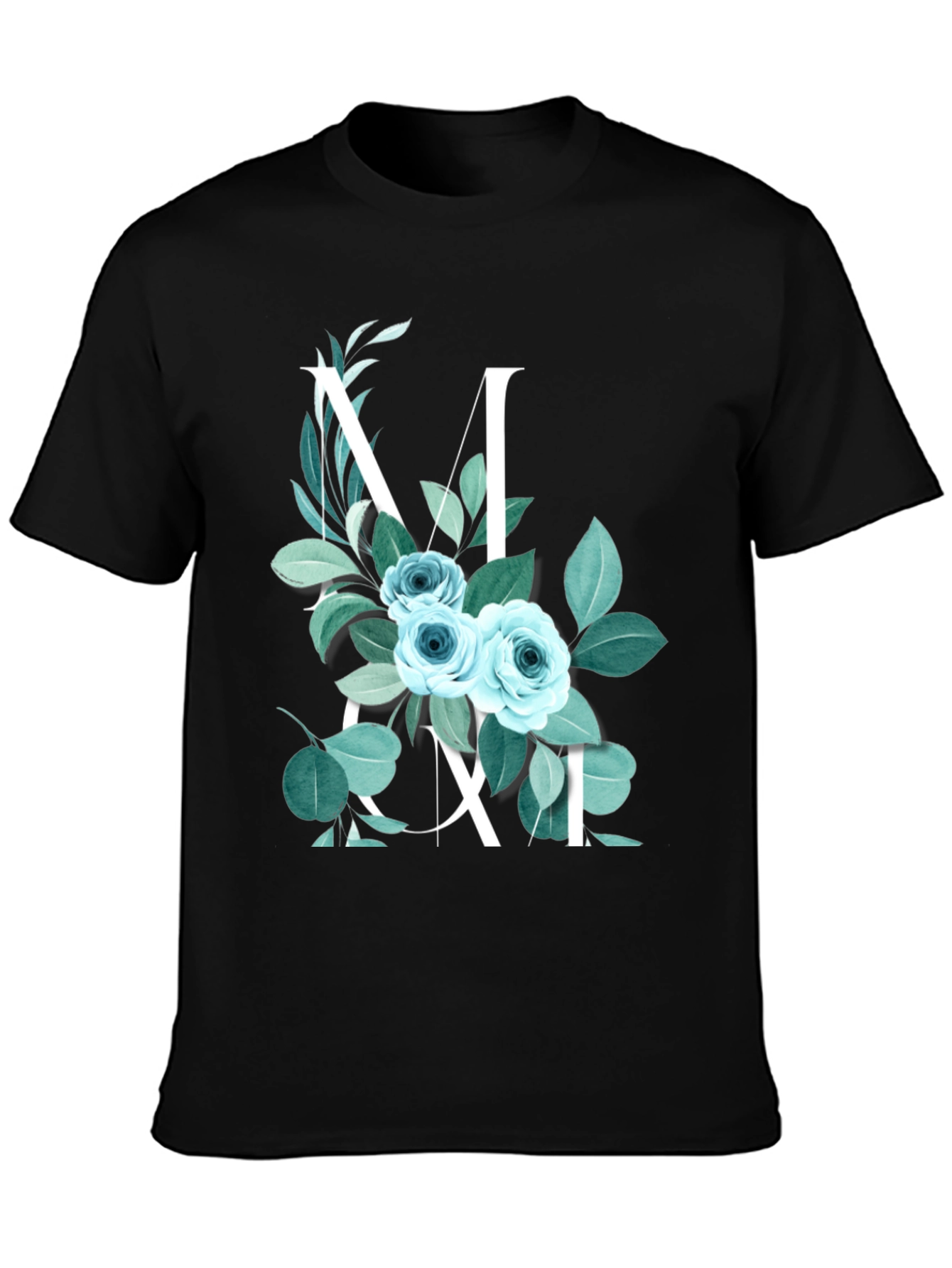 Black Floral Initial T-Shirt - M view 3