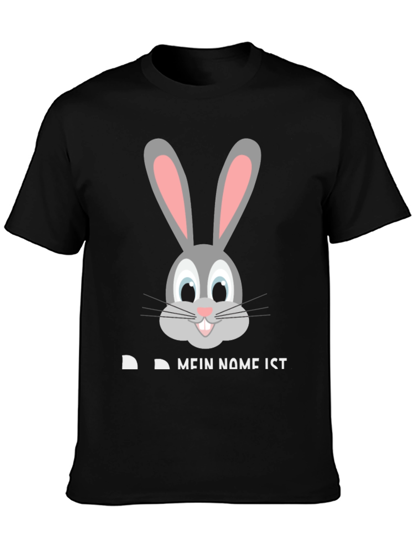 Black Funny Rabbit Face T-Shirt - "My Name Is..." Design view 3