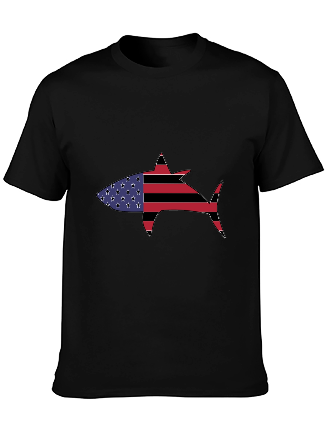 Black American Flag Shark Graphic T-Shirt view 3