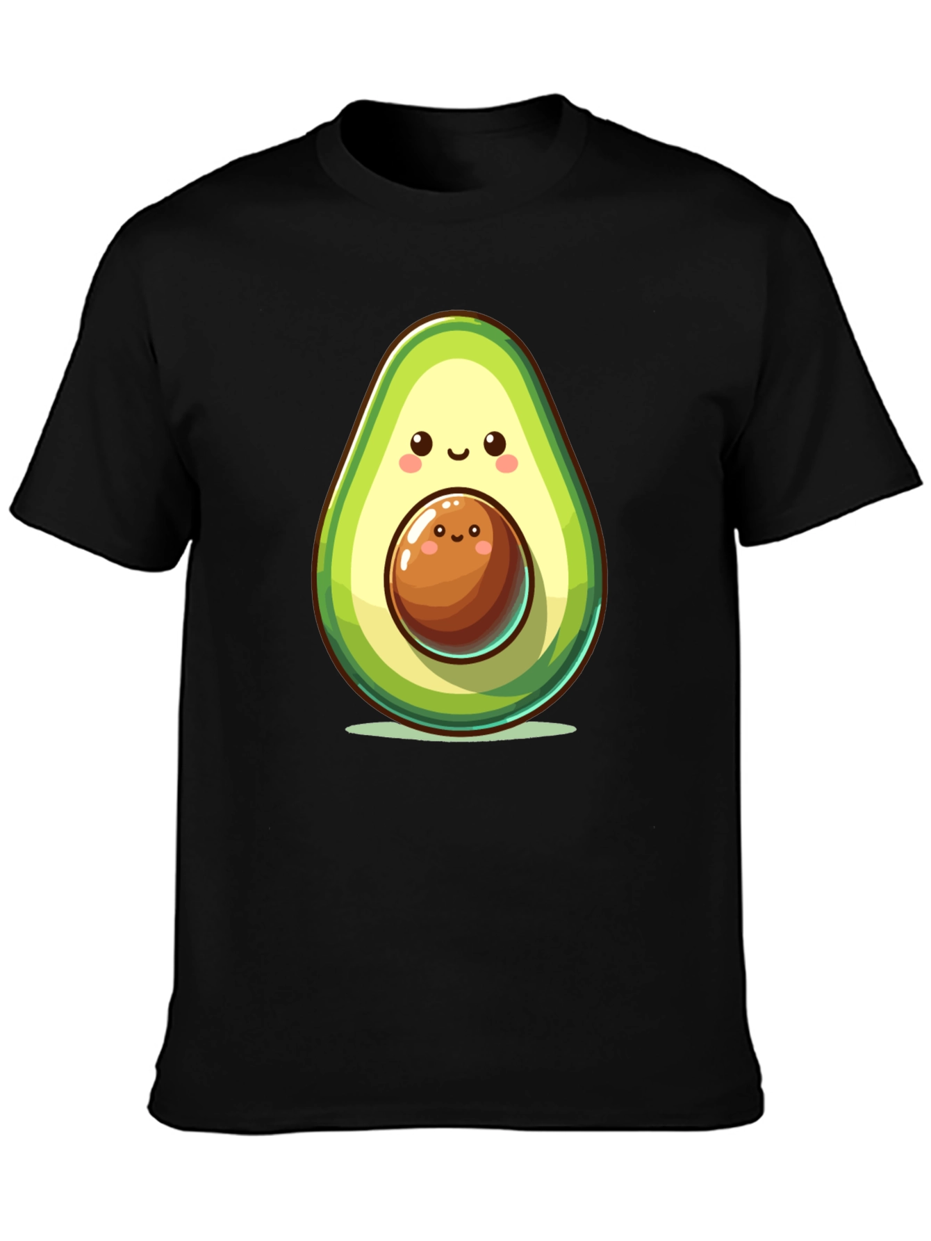 Black Cute Avocado Cartoon Graphic Black T-Shirt view 3