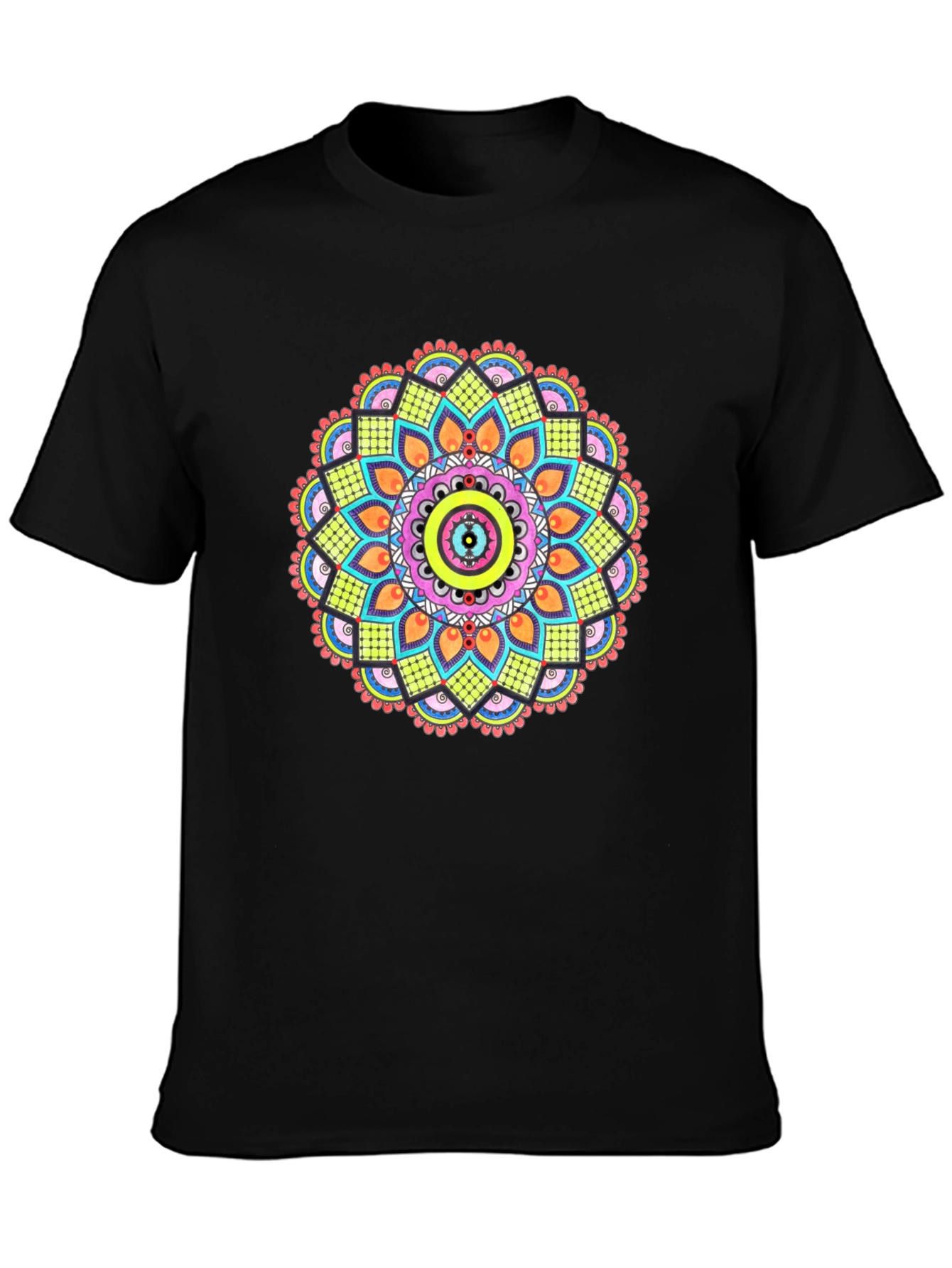 Black Mandala Print Black T-Shirt view 3