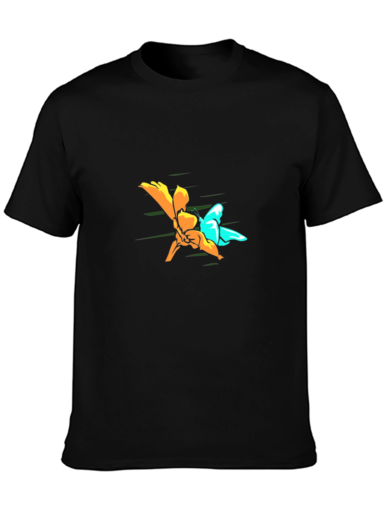 Black Butterfly and Flower Graphic Tee - Black view 3