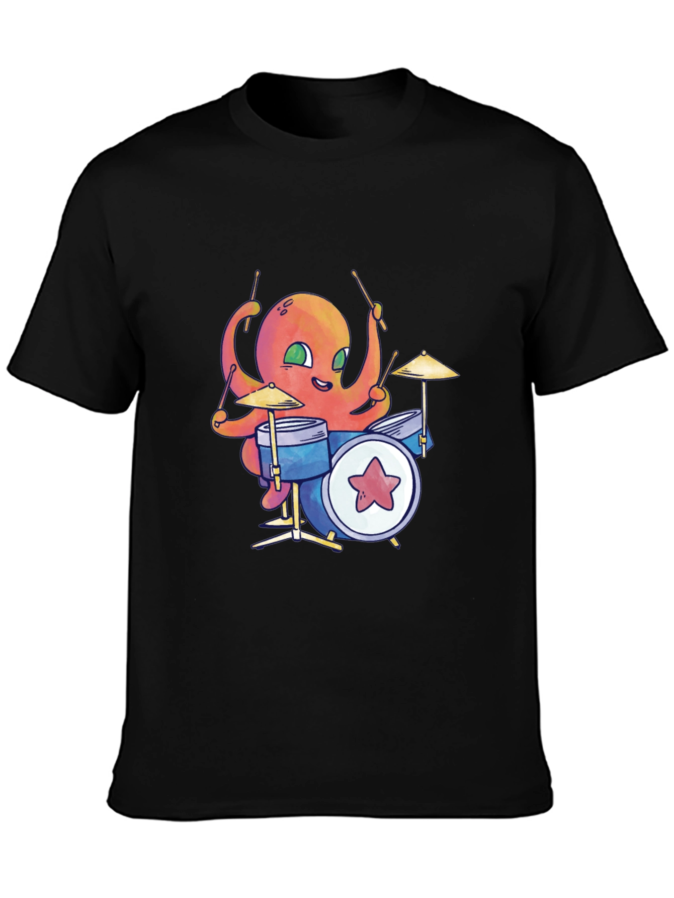 Black Octopus Drummer Black T-Shirt view 3