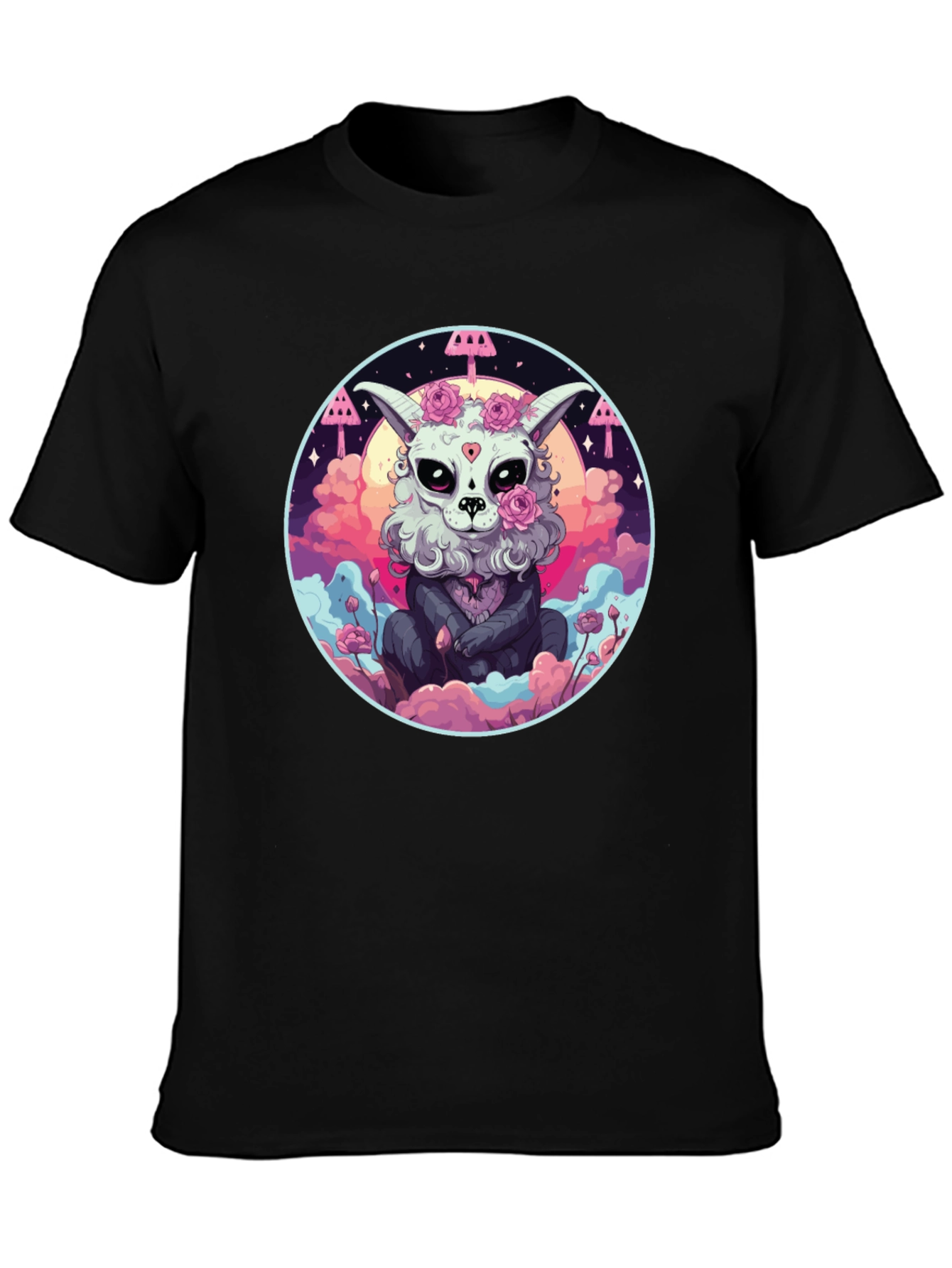 Black Gothic Sugar Skull Bunny T-Shirt view 3