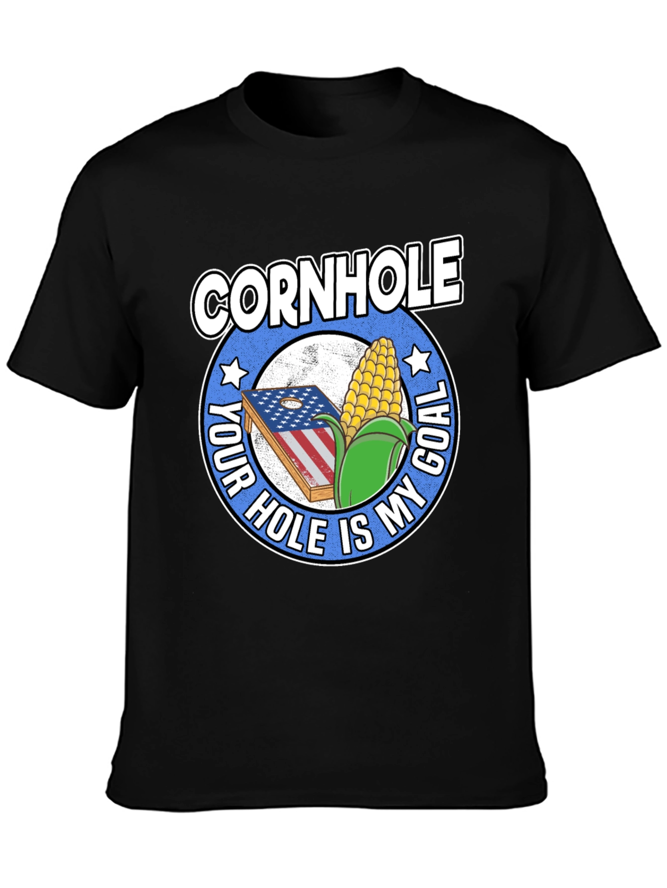 Black Funny Cornhole T-Shirt: Your Hole Is My Goal Tee view 3