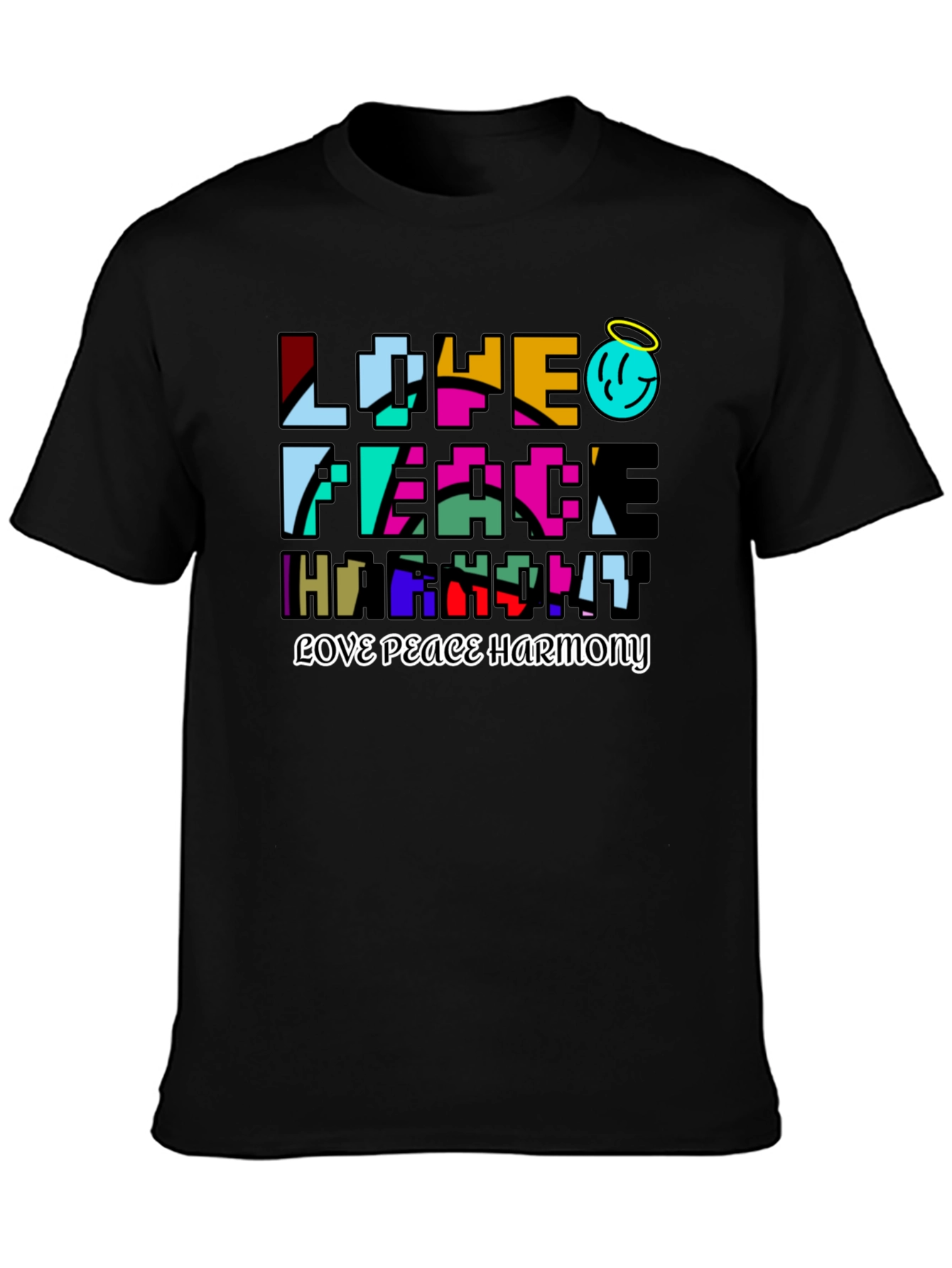 Black Love Peace Harmony Graphic T-Shirt - Black view 3