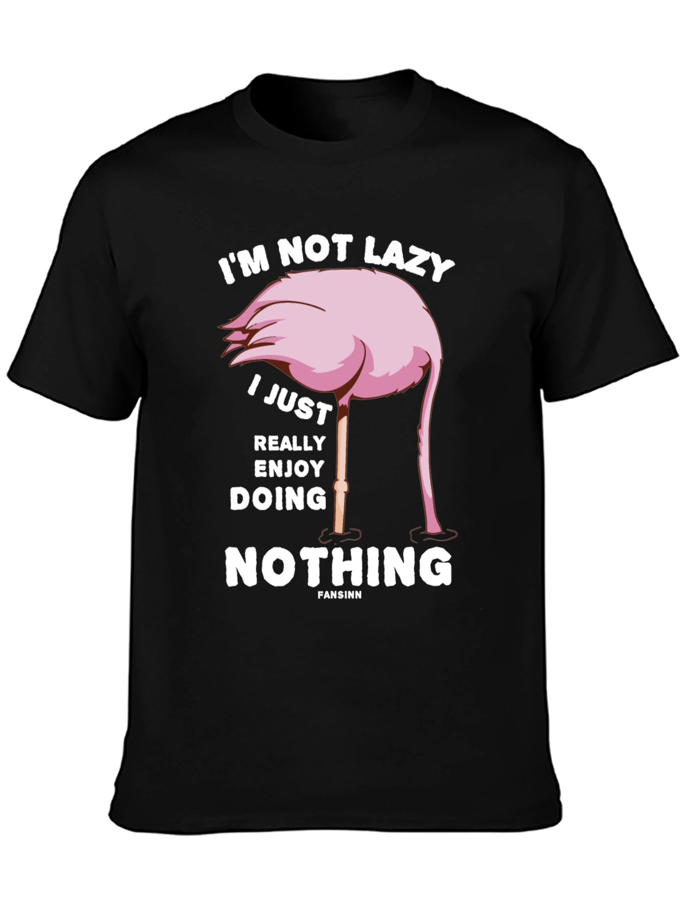 Black Funny Flamingo Lazy T-Shirt view 3
