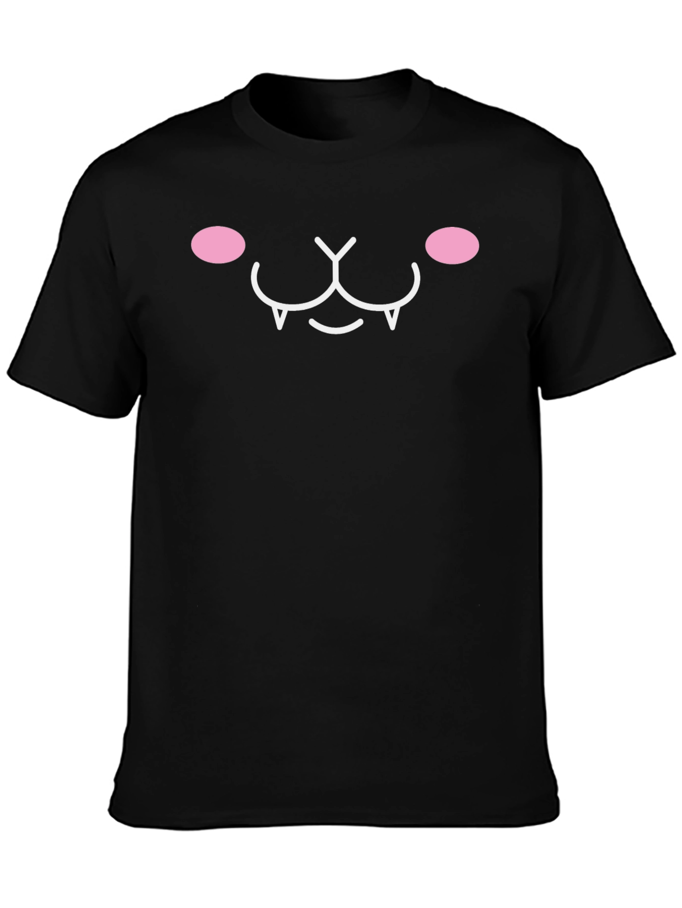 Black Cute Kawaii Cat Face Graphic Tee - Black view 3