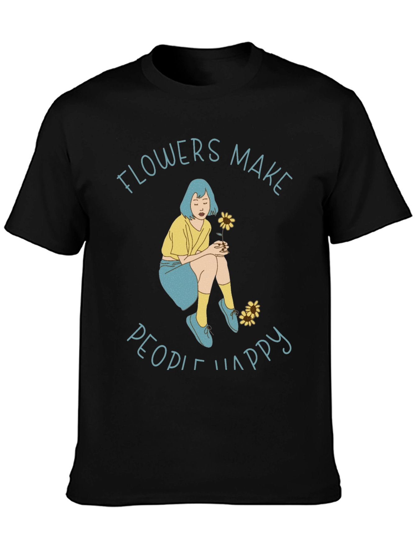 Black Flowers Make People Happy Graphic Tee view 3