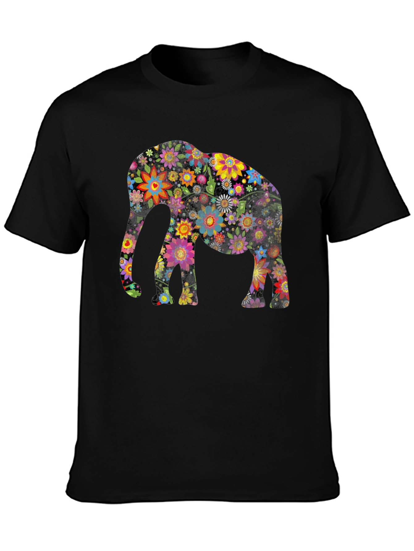 Black Floral Elephant Graphic Tee - Black Cotton Blend view 3