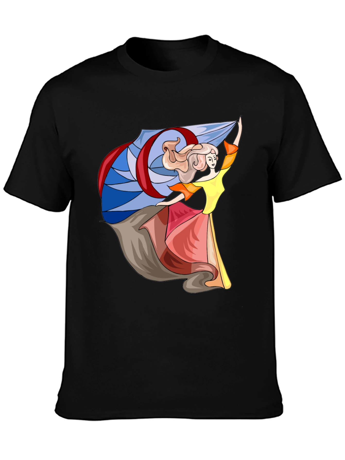 Black Whimsical Dancer Graphic Tee - Black Cotton Blend view 3