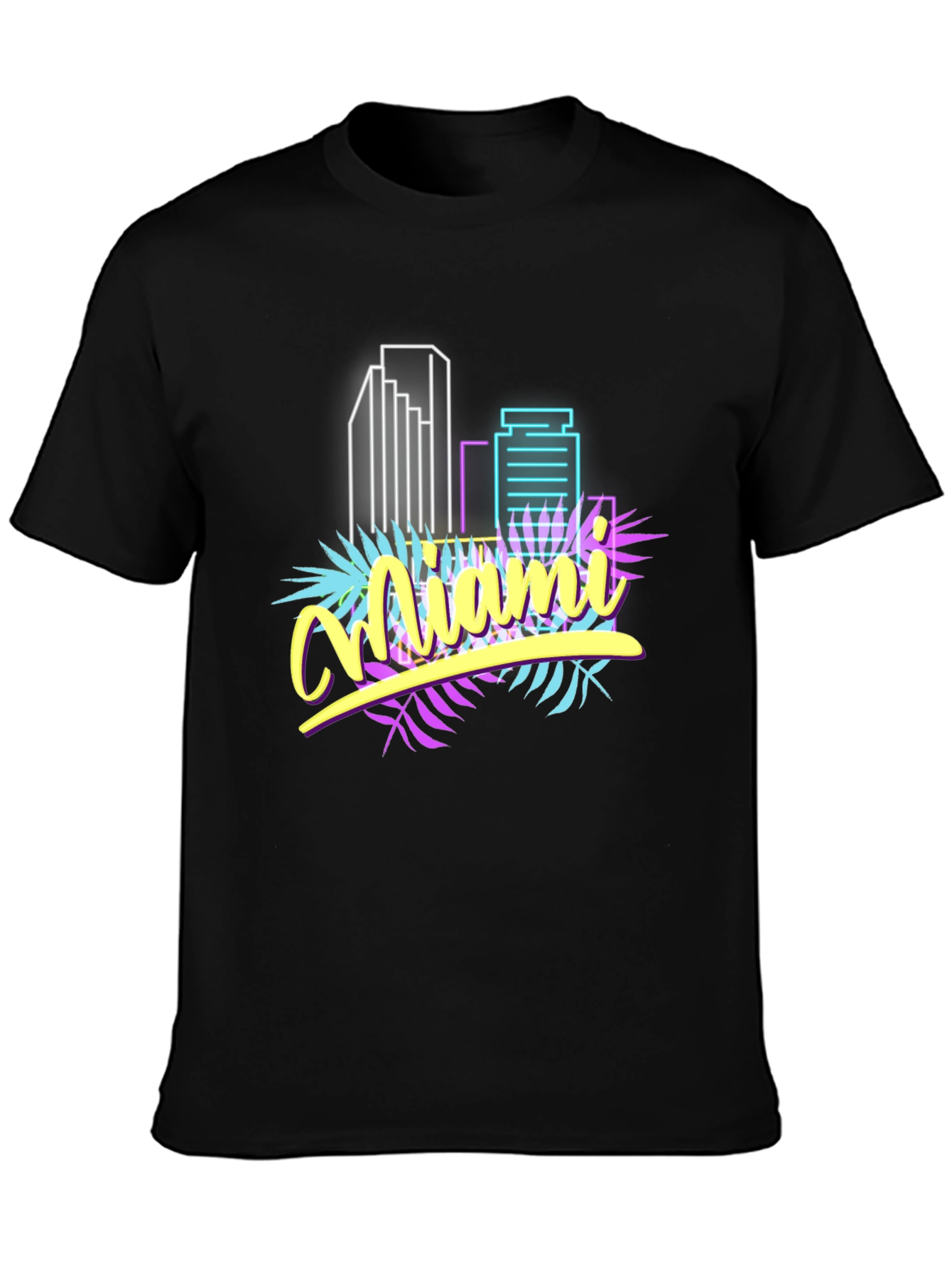 Black Miami Vice Style Graphic T-Shirt - Retro Neon Design view 3