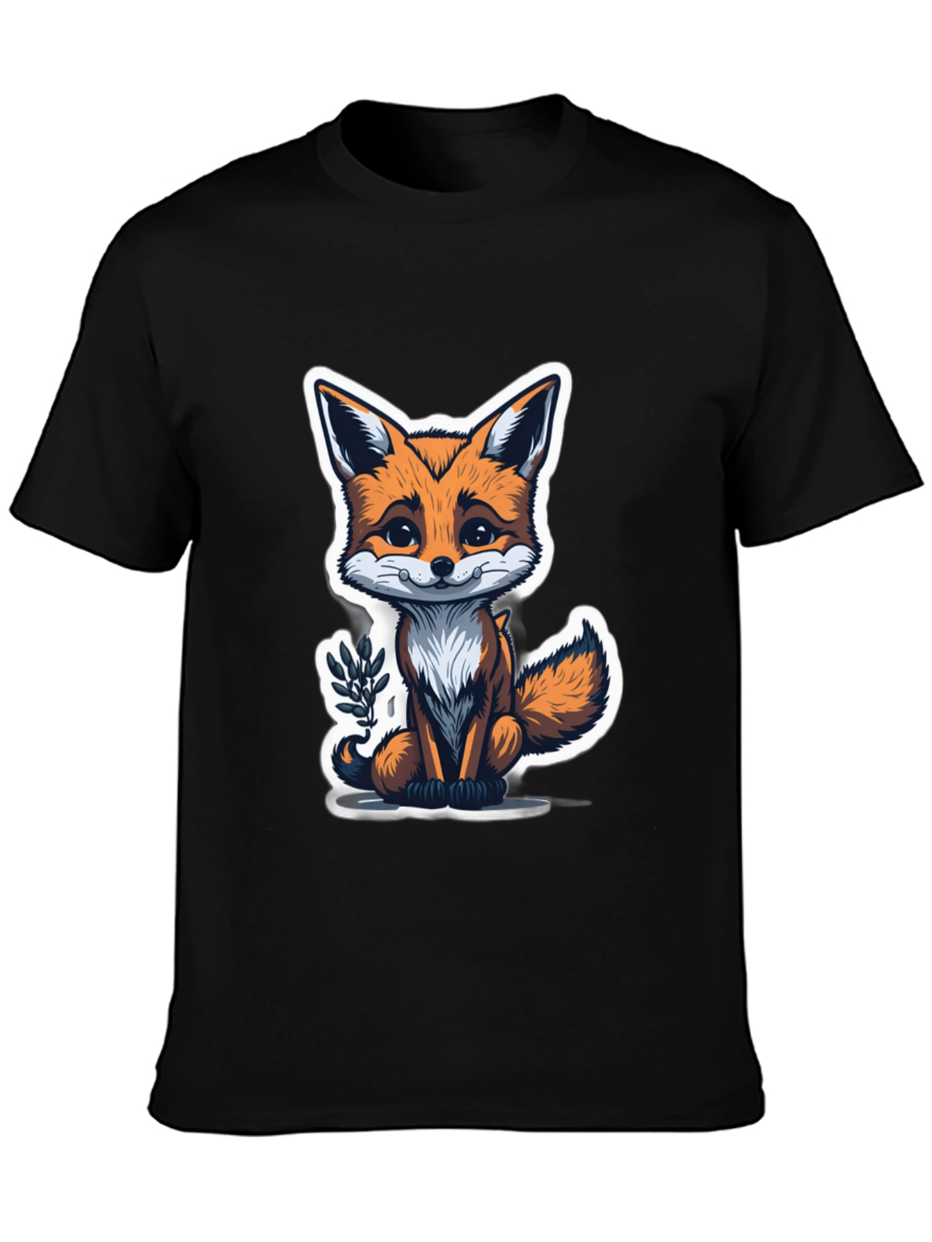 Black Cute Fox Graphic Tee - Soft Cotton Blend view 3