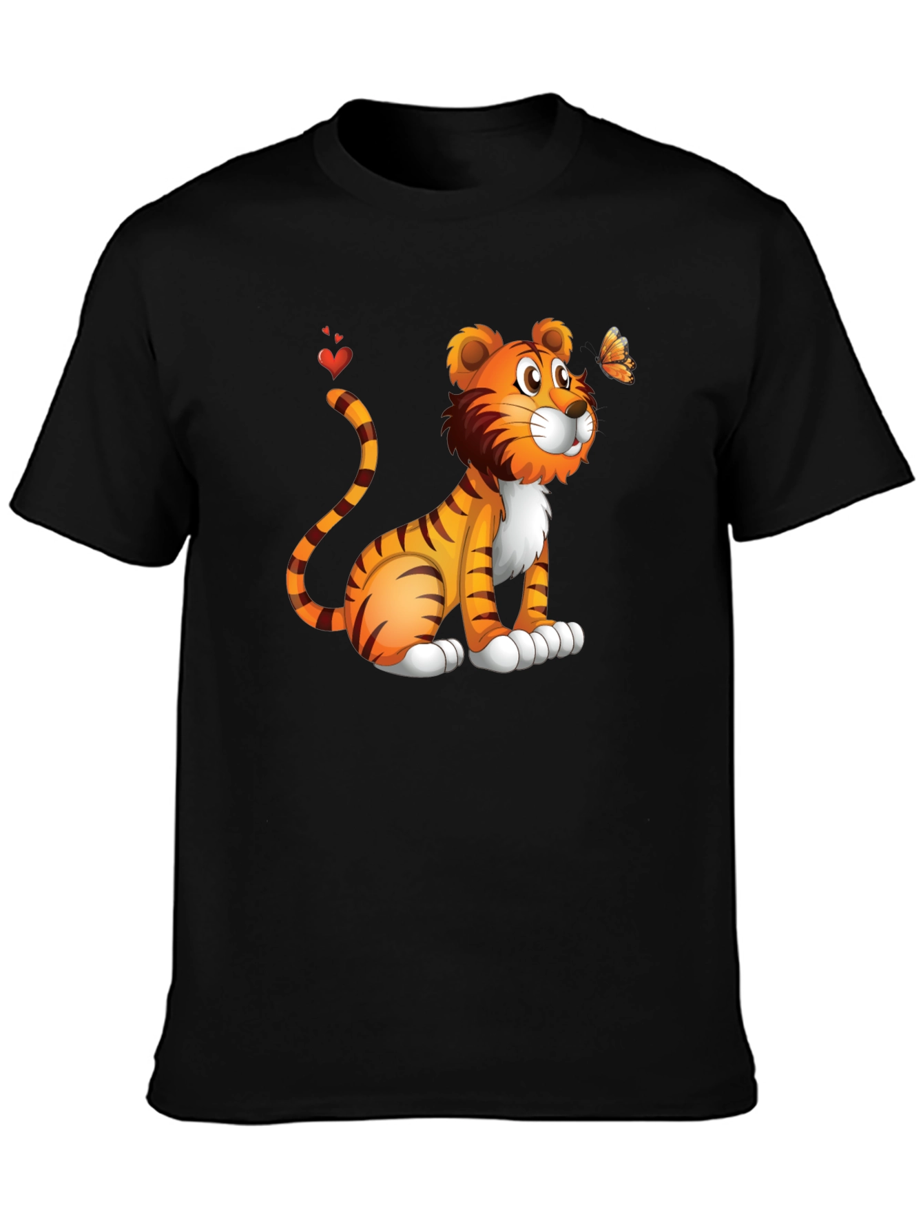 Black Tiger & Butterfly Graphic Tee - Black Cotton Blend view 3