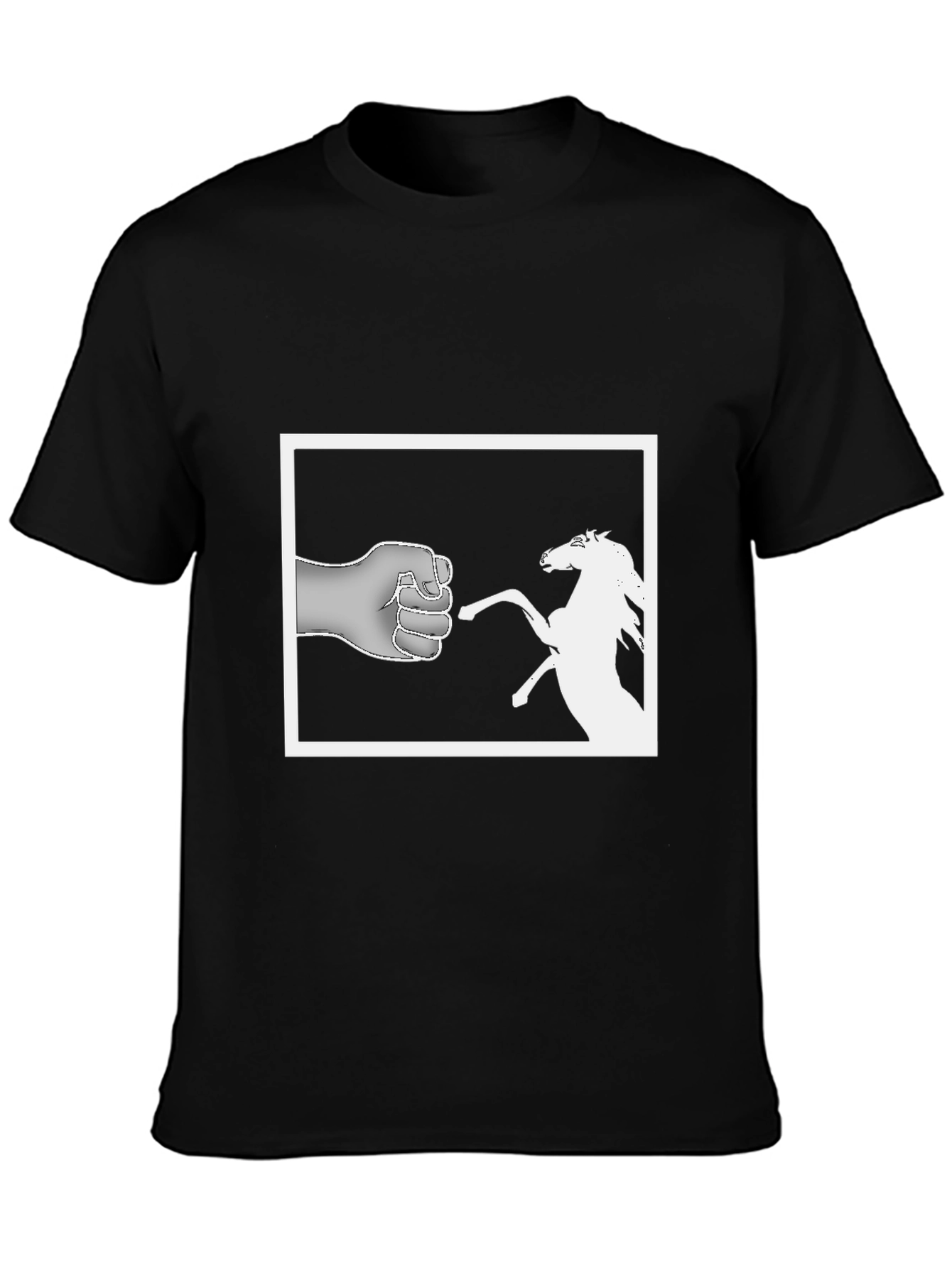 Black Humorous Fist Horse Tee - Novelty Graphic T-Shirt view 3