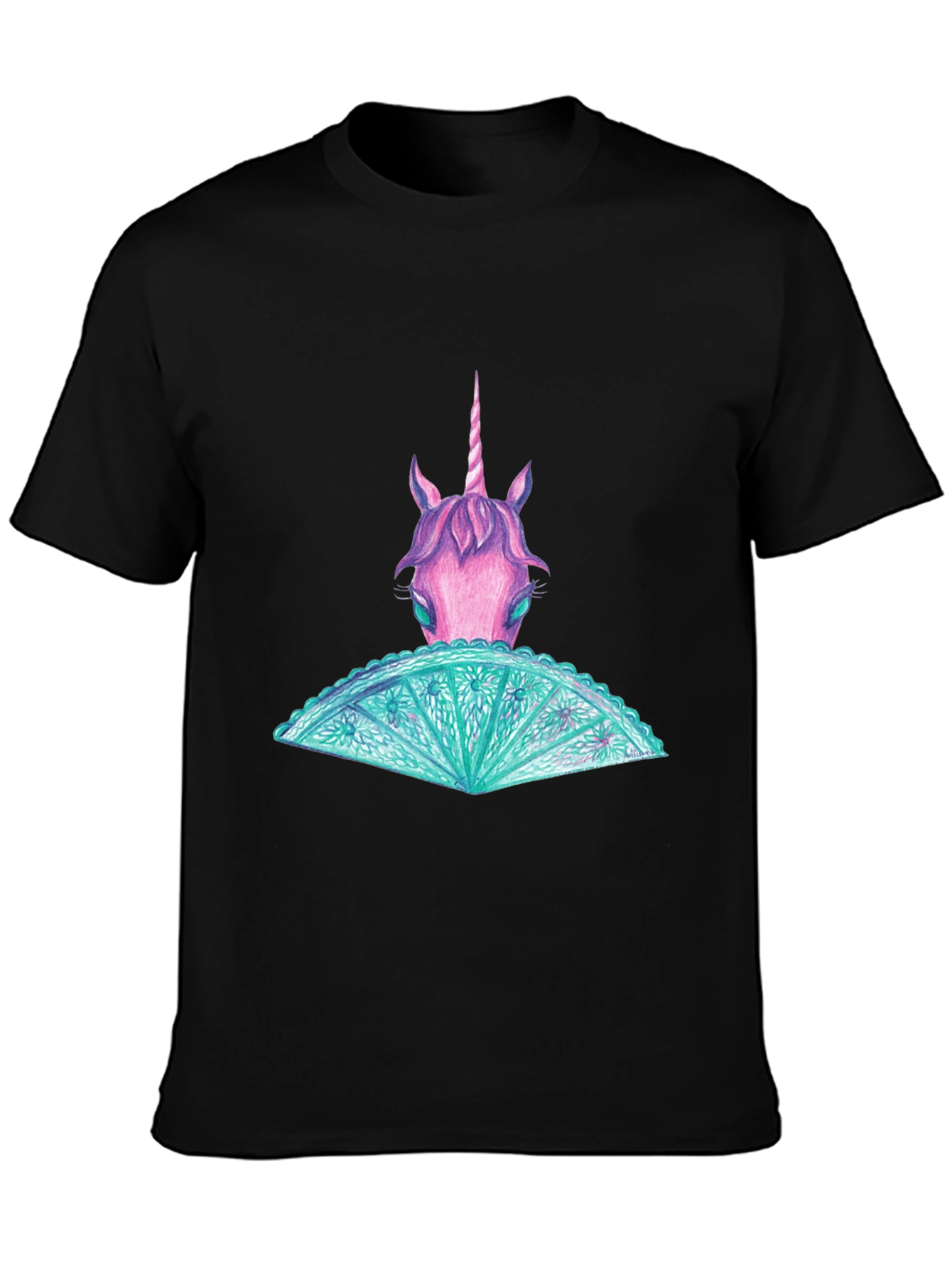 Black Unicorn Graphic Tee - Black Cotton T-Shirt view 3