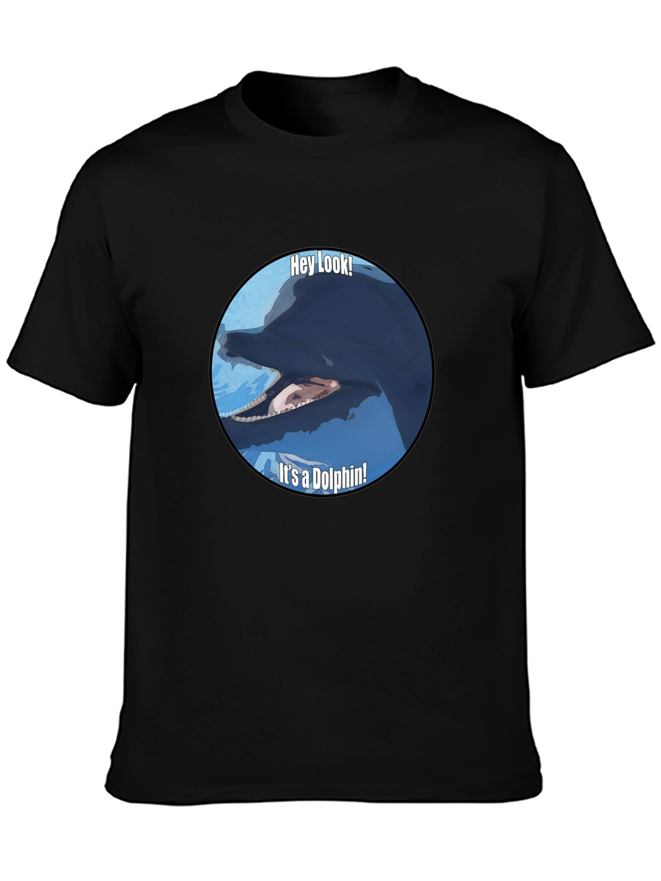 Black Funny Dolphin Graphic Print T-Shirt - Black view 3