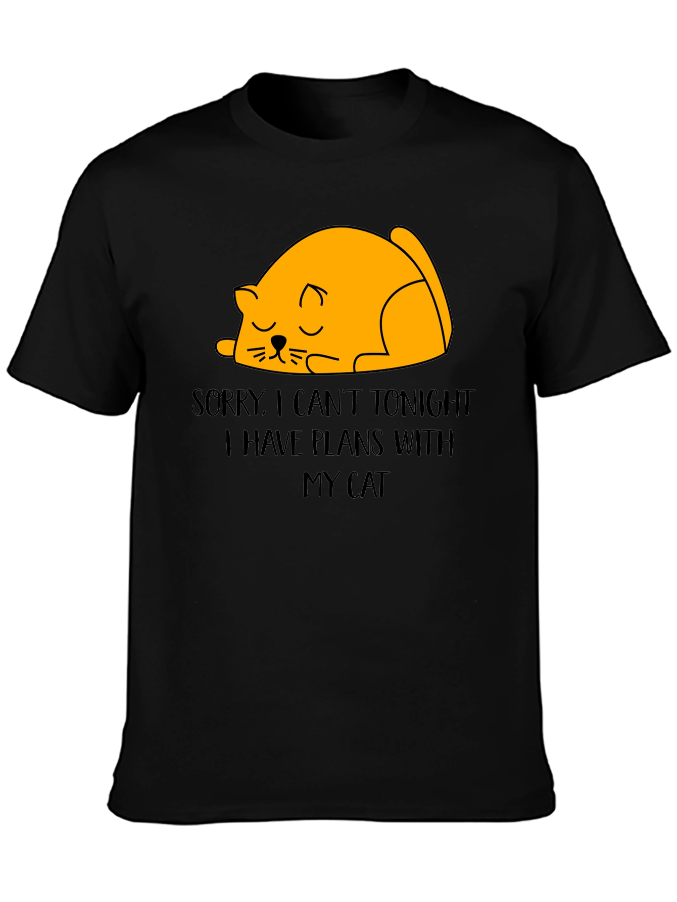 Black Funny Cat Plans T-Shirt - Sorry, Can't Tonight view 3