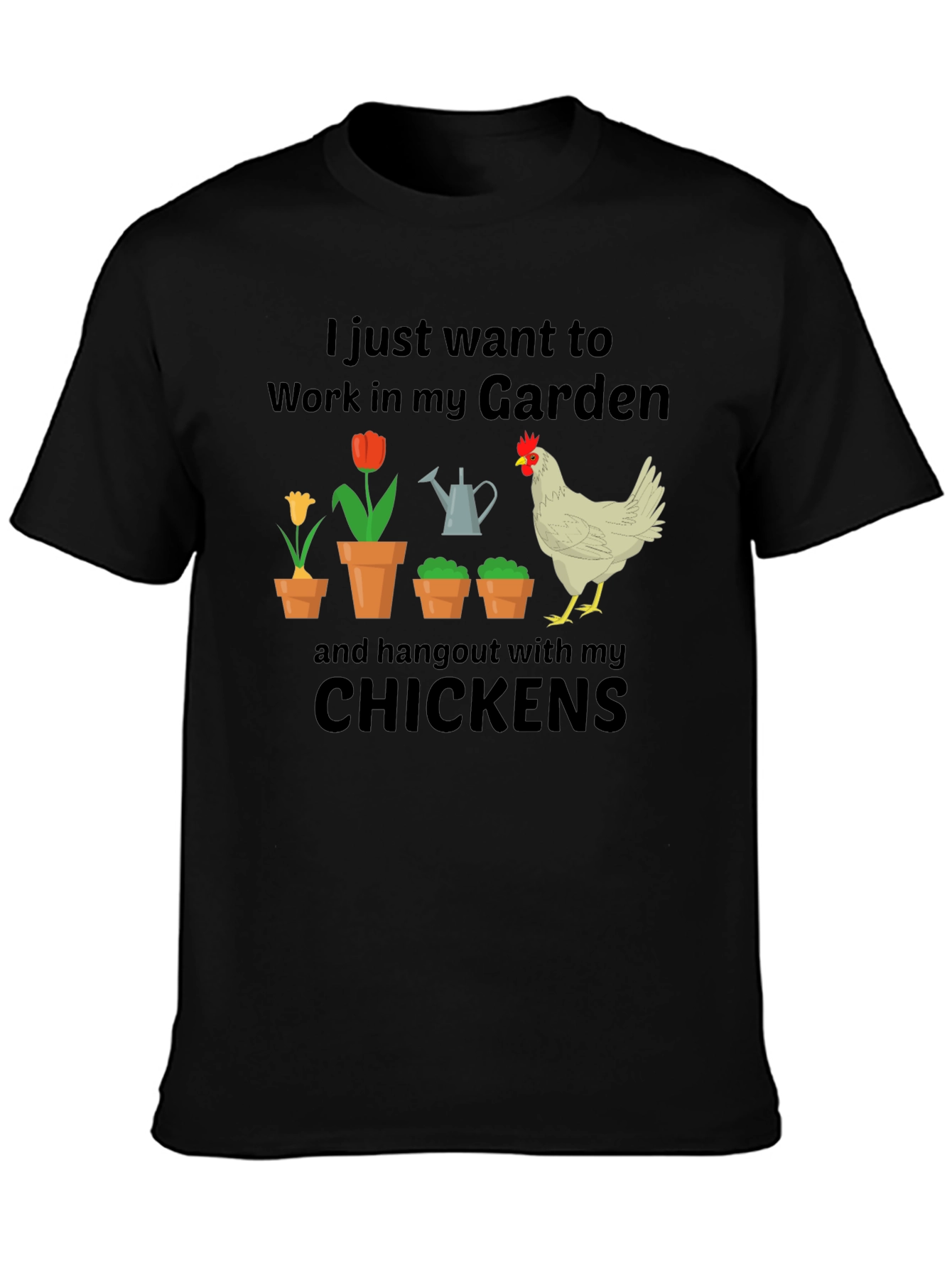 Black Gardening & Chickens T-Shirt view 3