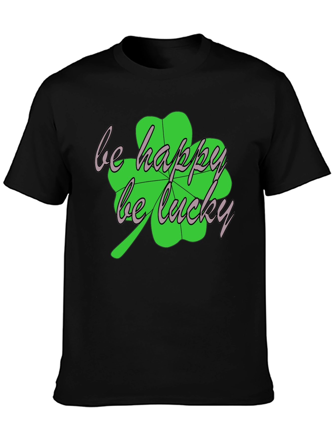 Black Lucky Clover Graphic Tee - Be Happy, Be Lucky T-Shirt view 3