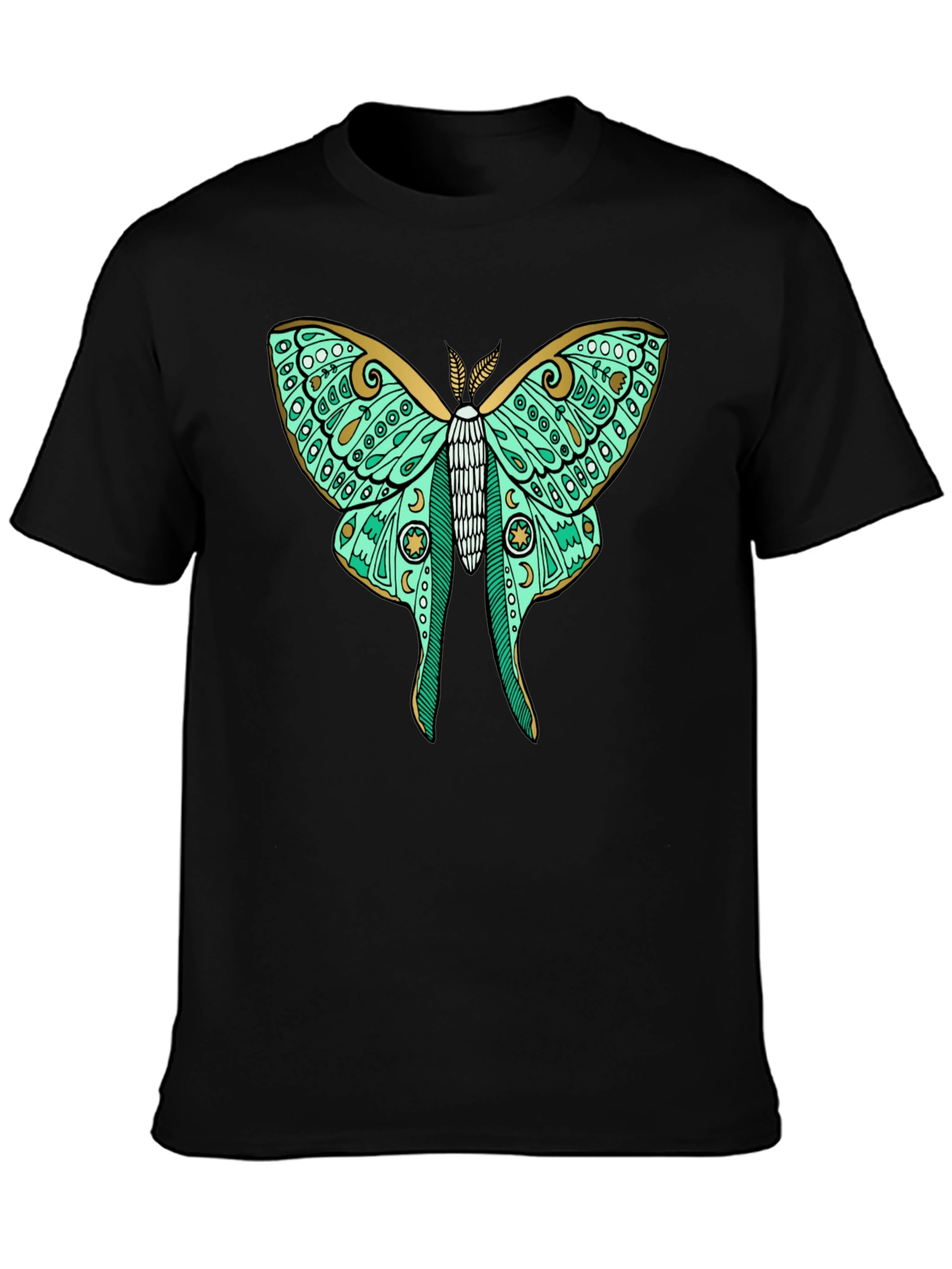 Black Luna Moth Graphic Tee - Black Cotton T-Shirt view 3
