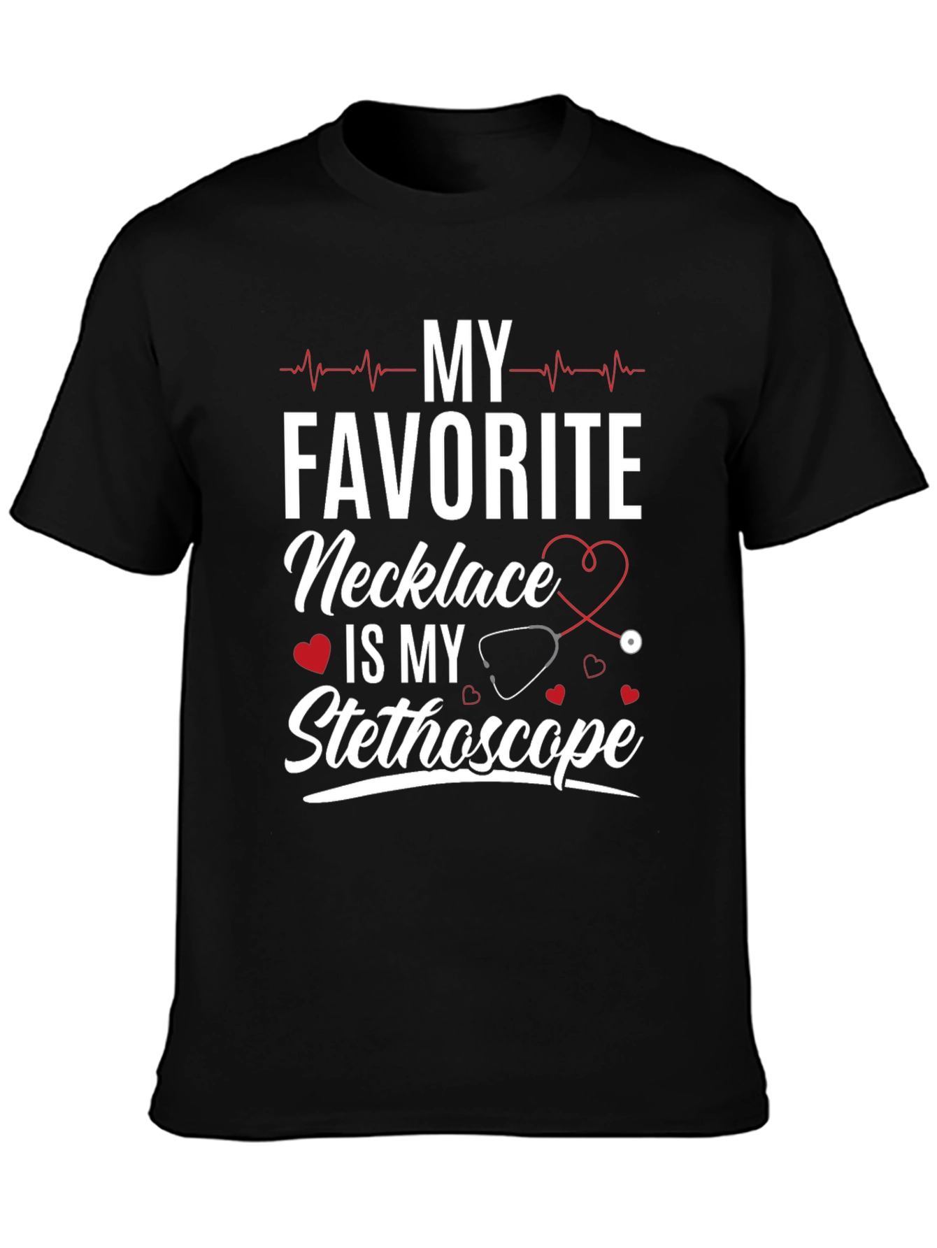 Black My Favorite Necklace Stethoscope Tee view 3