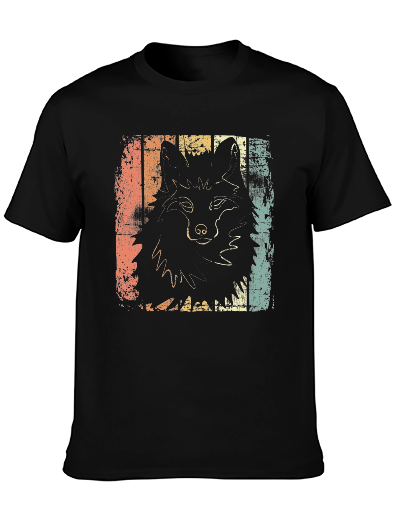 Black Retro Wolf Graphic Tee - Distressed Style view 3