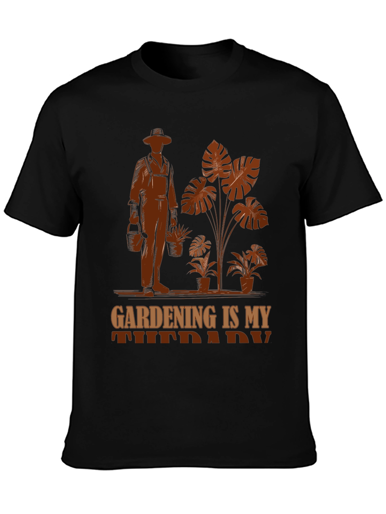 Black Gardening Is My Therapy T-Shirt - Gardener Gift view 3
