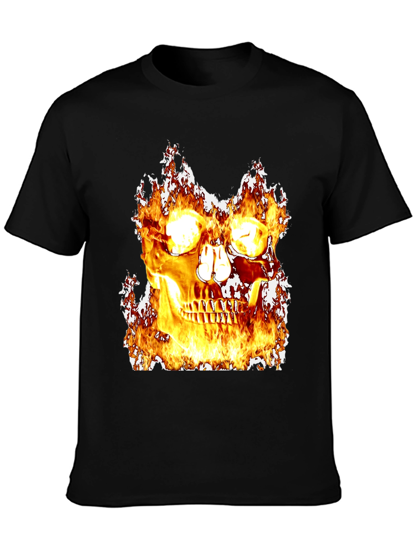Black Fiery Skull Graphic Black T-Shirt view 3