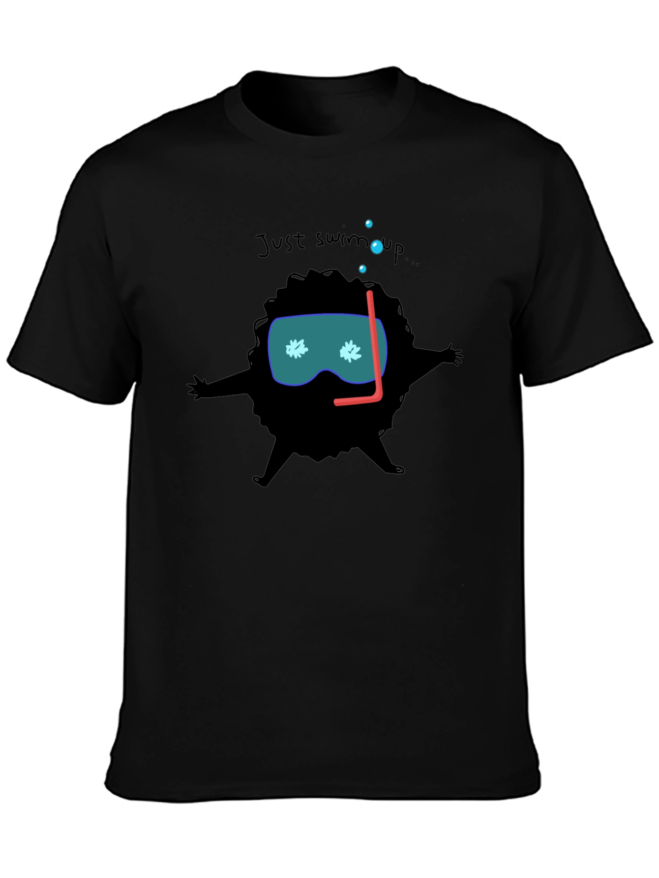 Black Funny Diver Cartoon Black T-Shirt view 3