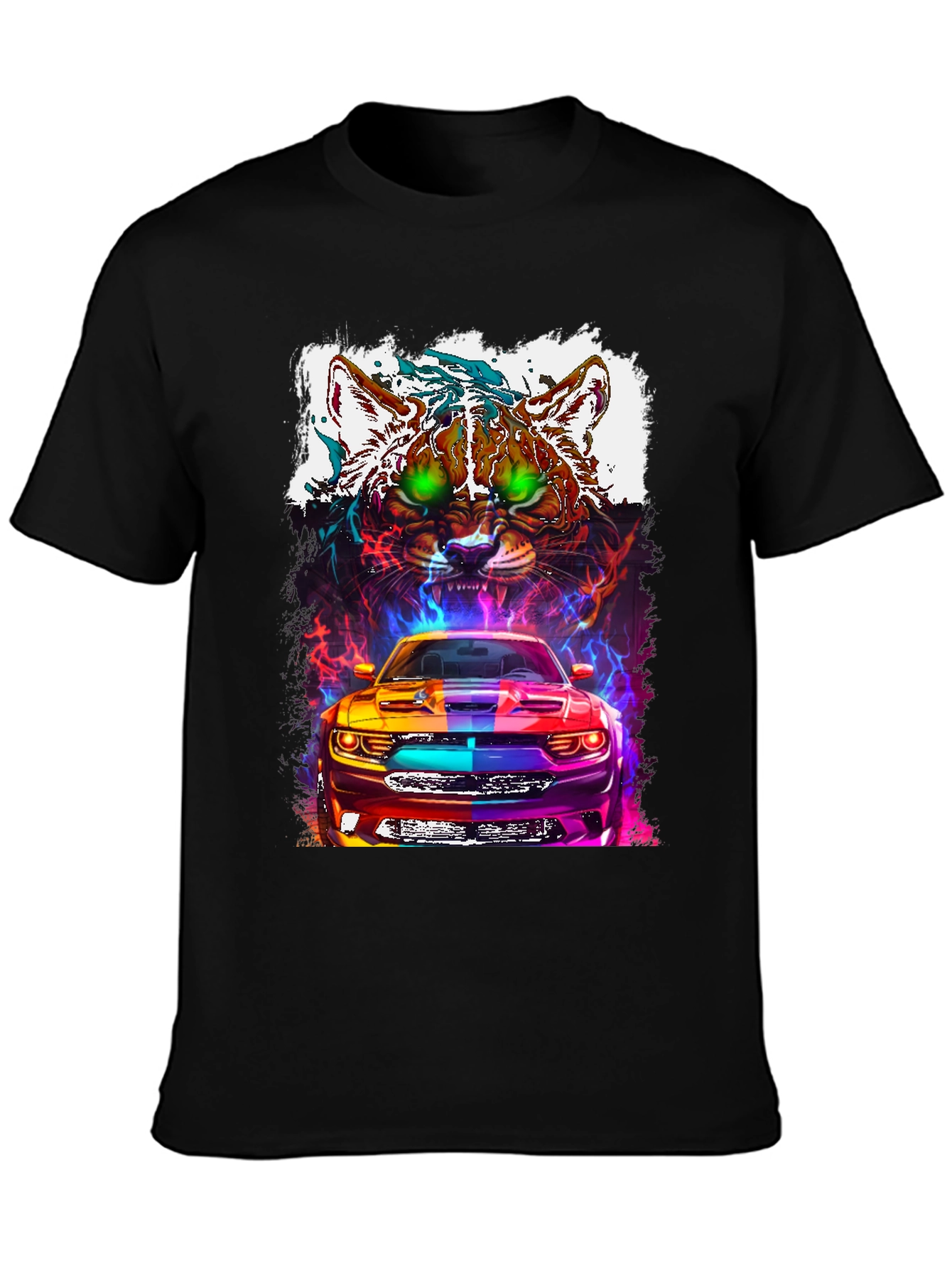 Black Car and Cat Graphic Tee - Cool Design view 3