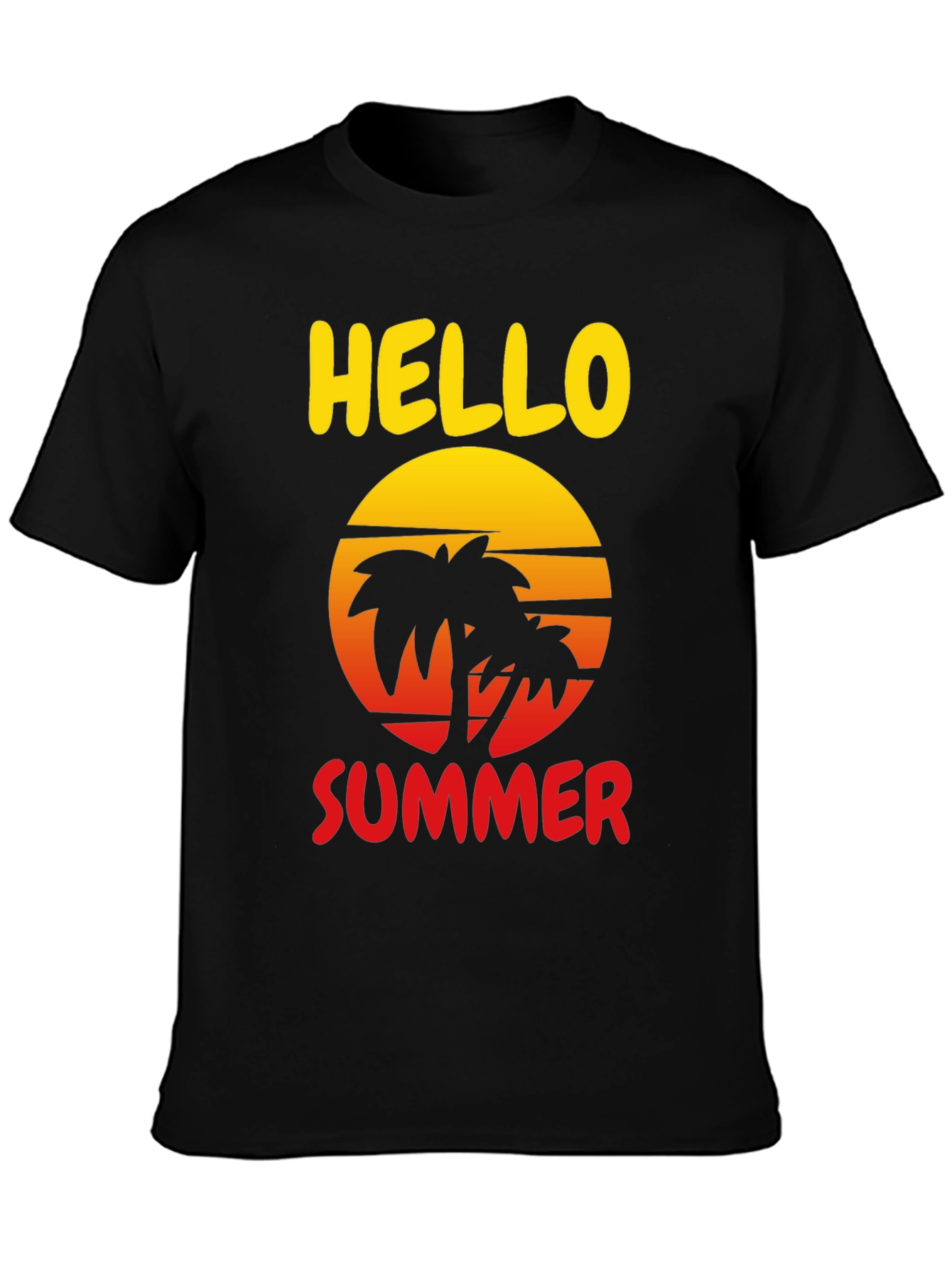 Black Hello Summer Palm Tree Graphic Tee view 3