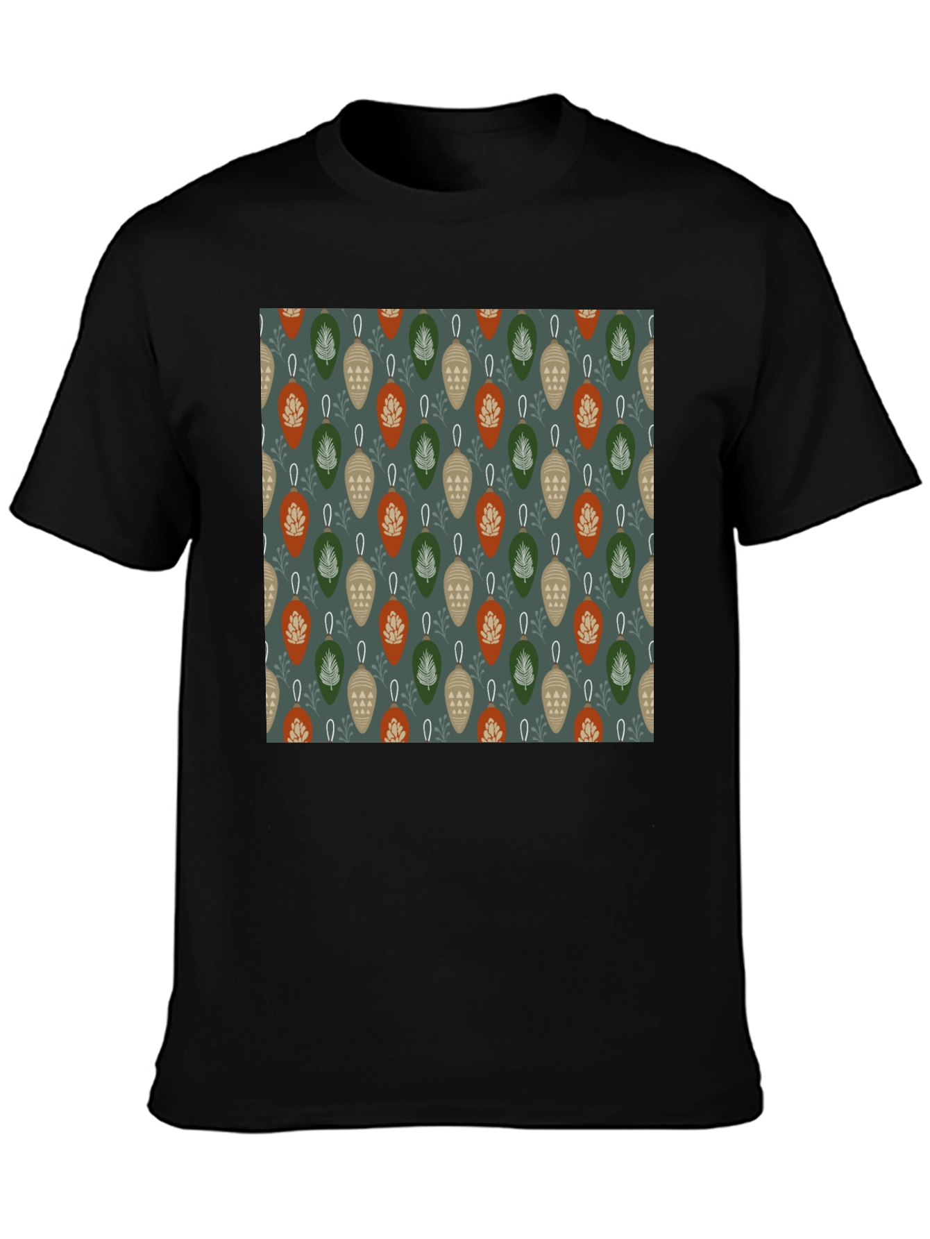 Black Festive Ornament Pattern T-Shirt view 3
