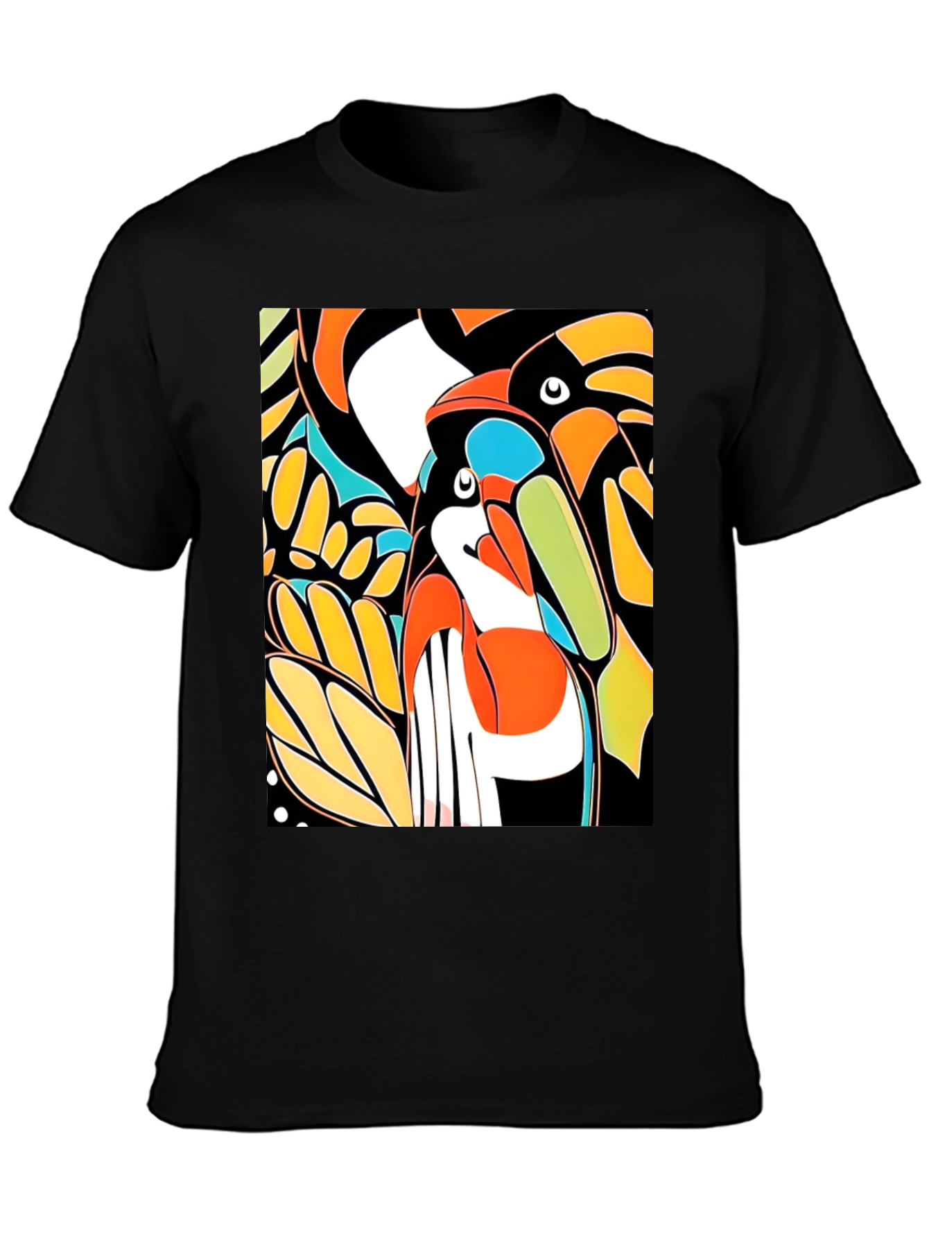 Black Abstract Toucan Print Black T-Shirt view 3