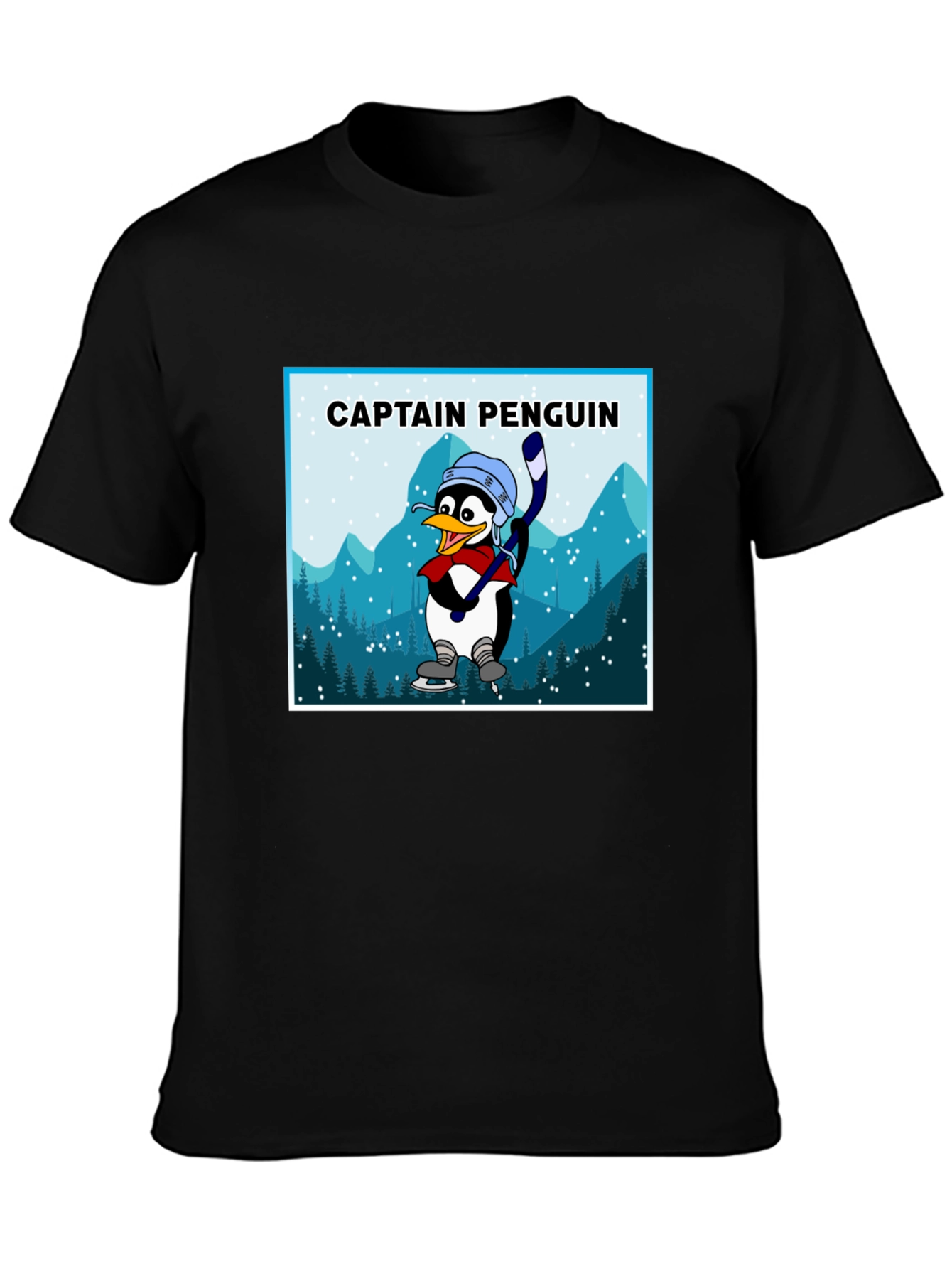 Black Captain Penguin Graphic Tee - Black Cotton T-Shirt view 3