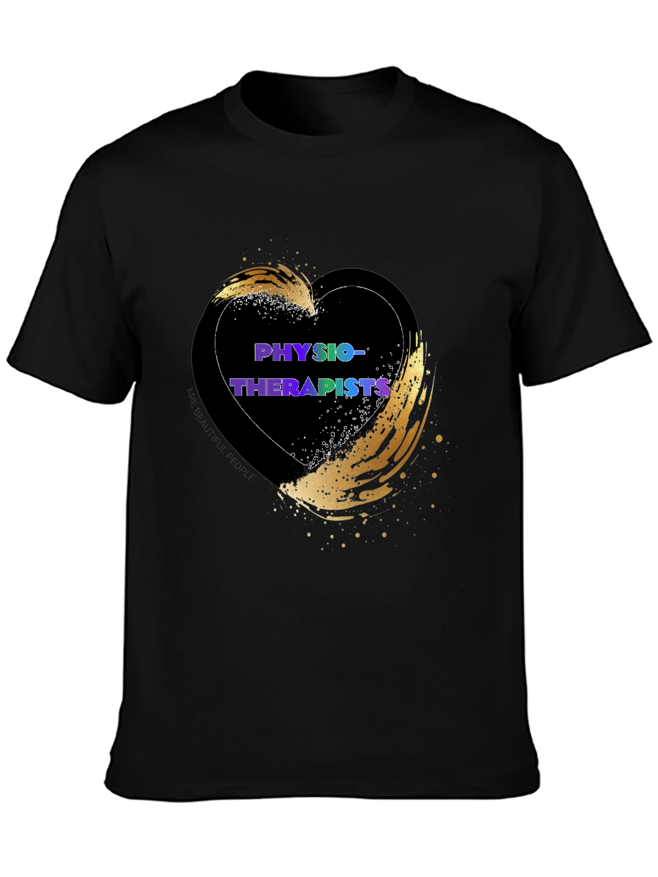 Black Physiotherapist Heart T-Shirt - Gold Accent view 3