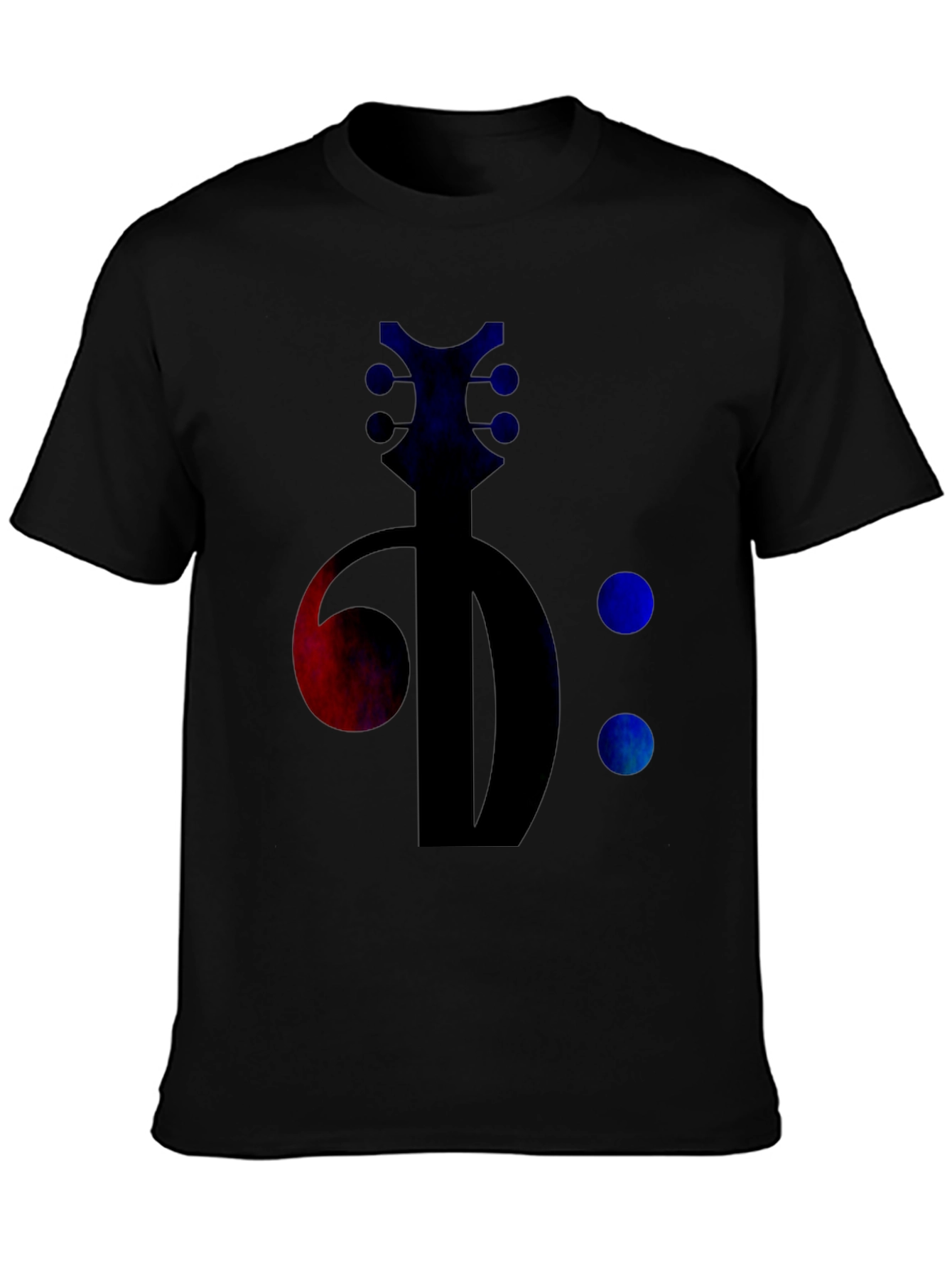 Black Bass Clef Guitar Tee - Music Lover's Black T-Shirt view 3