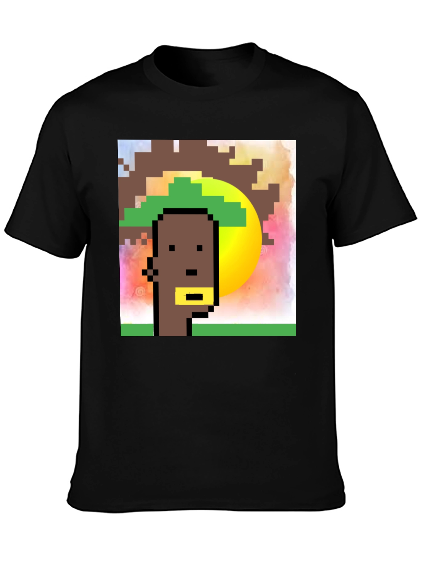 Black Pixelated Character Graphic Tee - Black Cotton Blend view 3