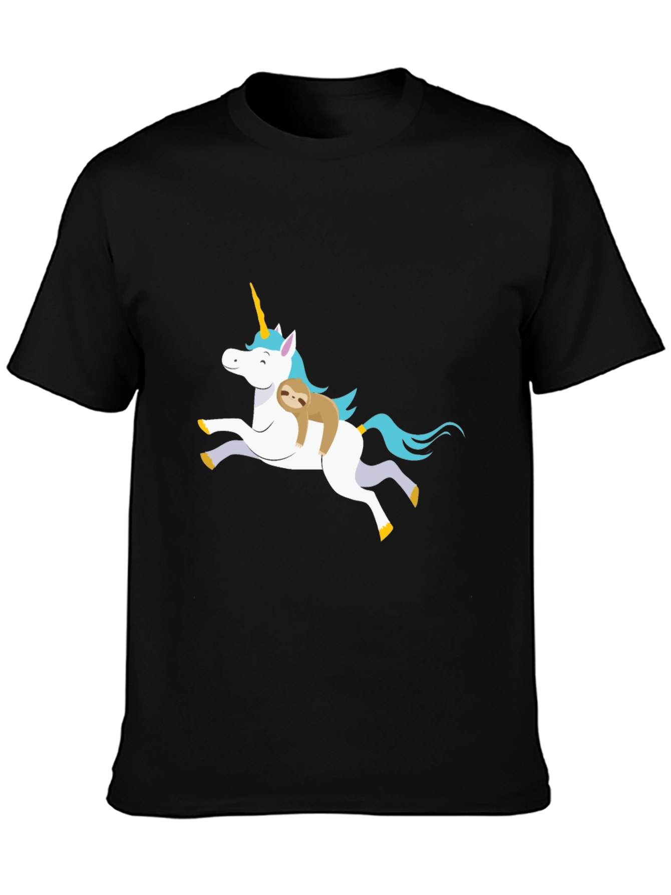 Black Unicorn Sloth Graphic T-Shirt, Black view 3